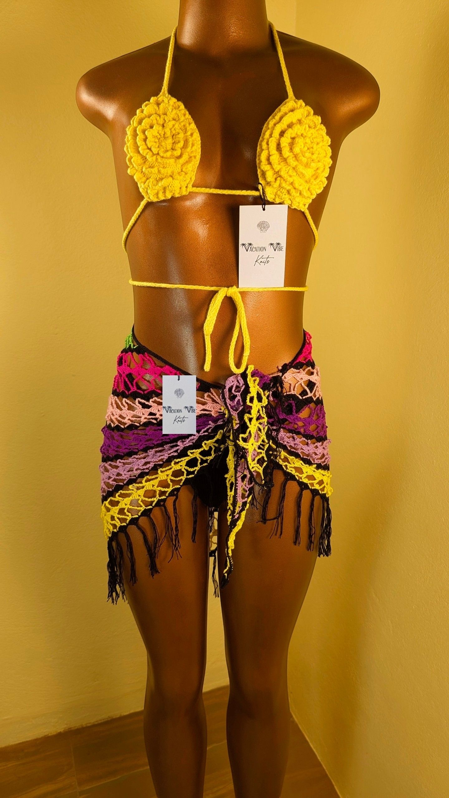  Exotic Escape Crochet Sarong Tie Skirt in Yellow