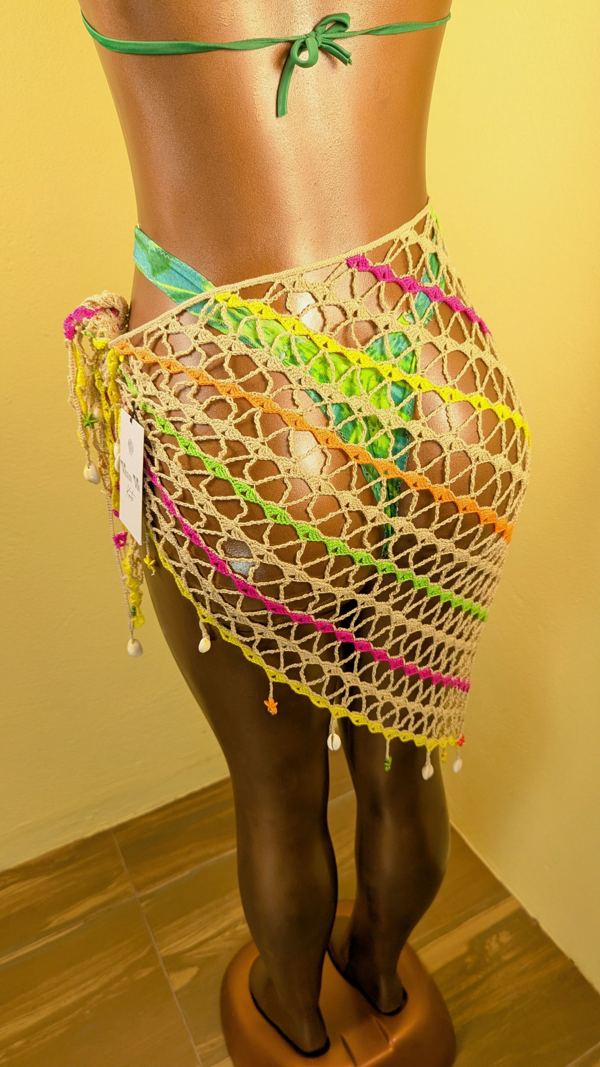  Exotic Escape Crochet Sarong Tie Skirt in Beige_7