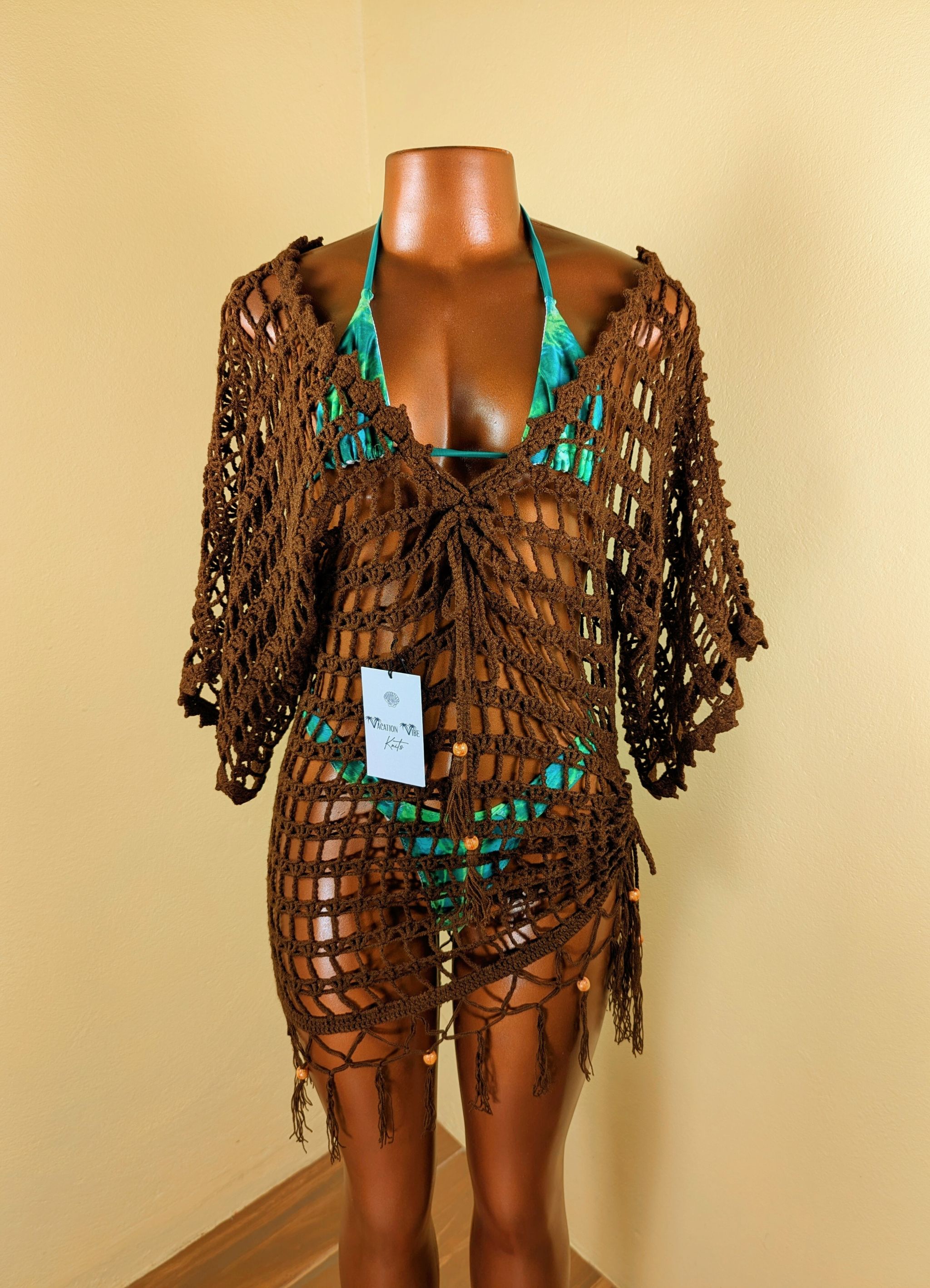  Mocha Sand Crochet Cover Up Tunic