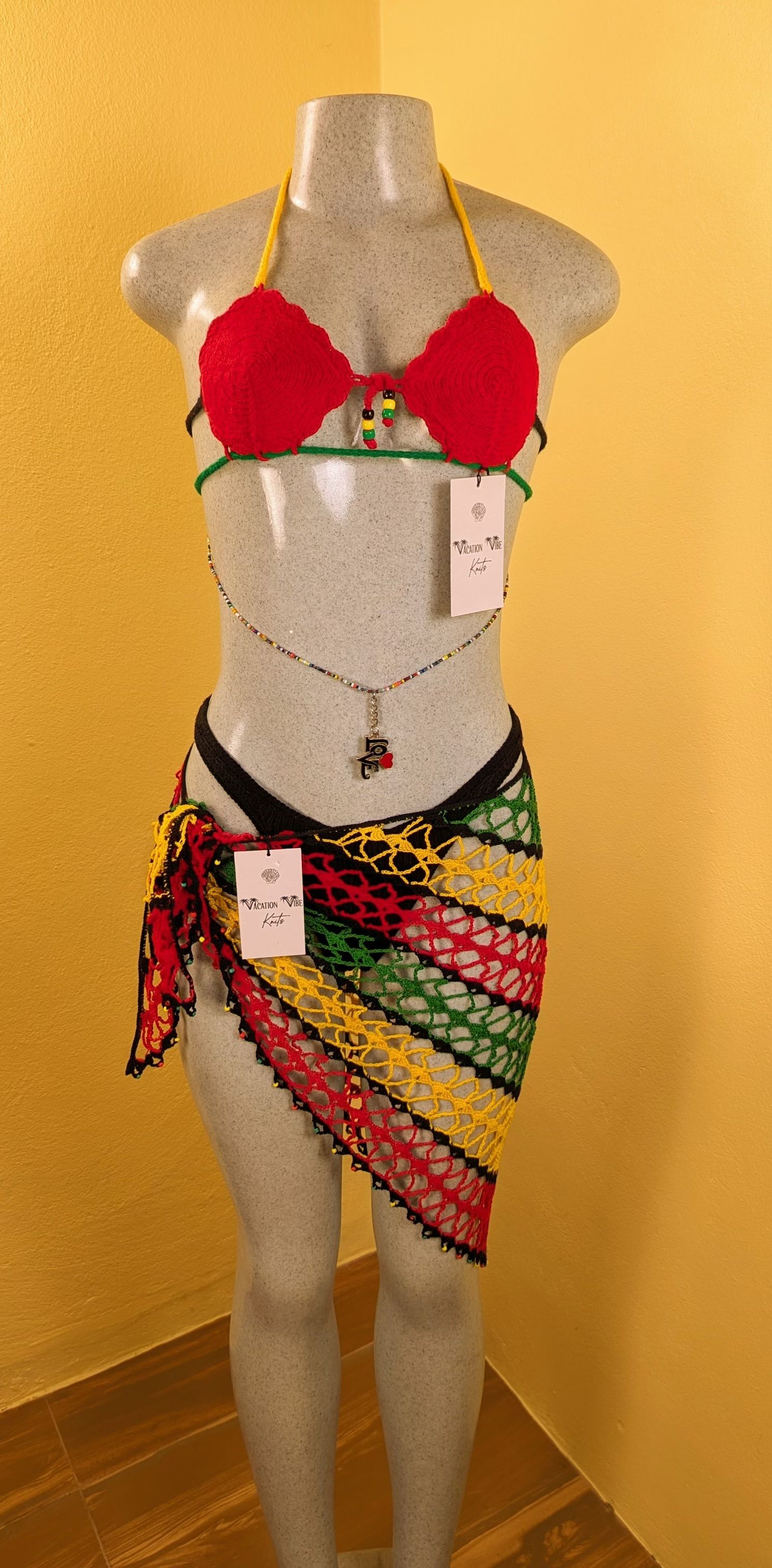 Jewel Cut Out Bikini Top - Rasta Themed_3