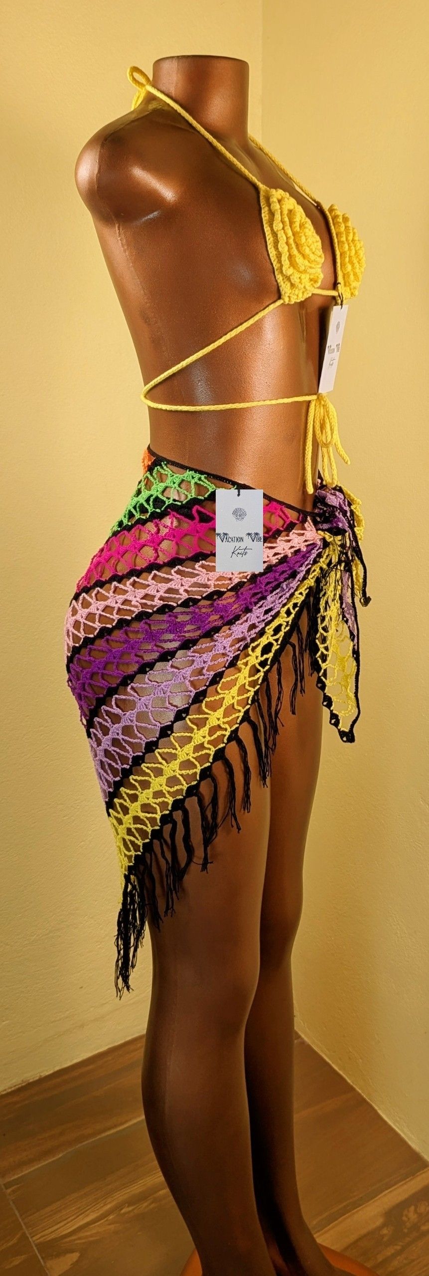  Exotic Escape Crochet Sarong Tie Skirt in Yellow_3