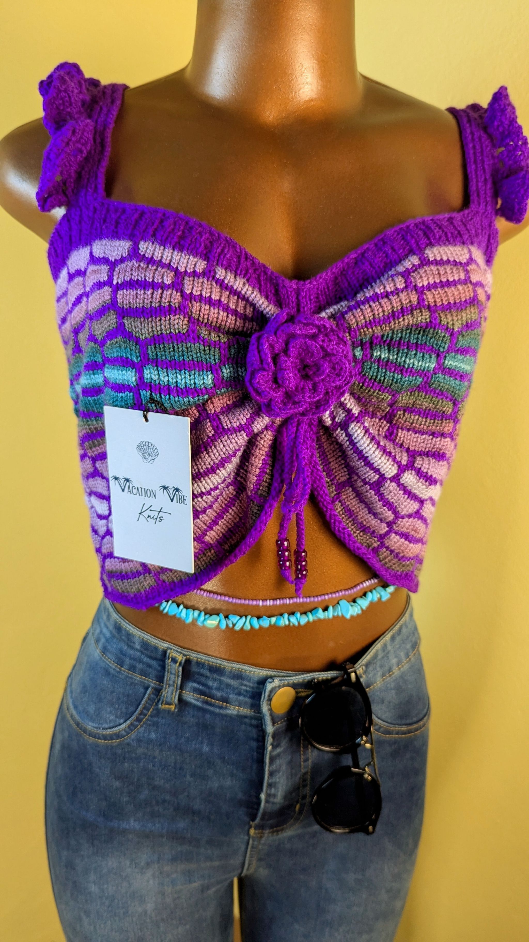  Honeycomb Floral Statement Crop Top in Purple