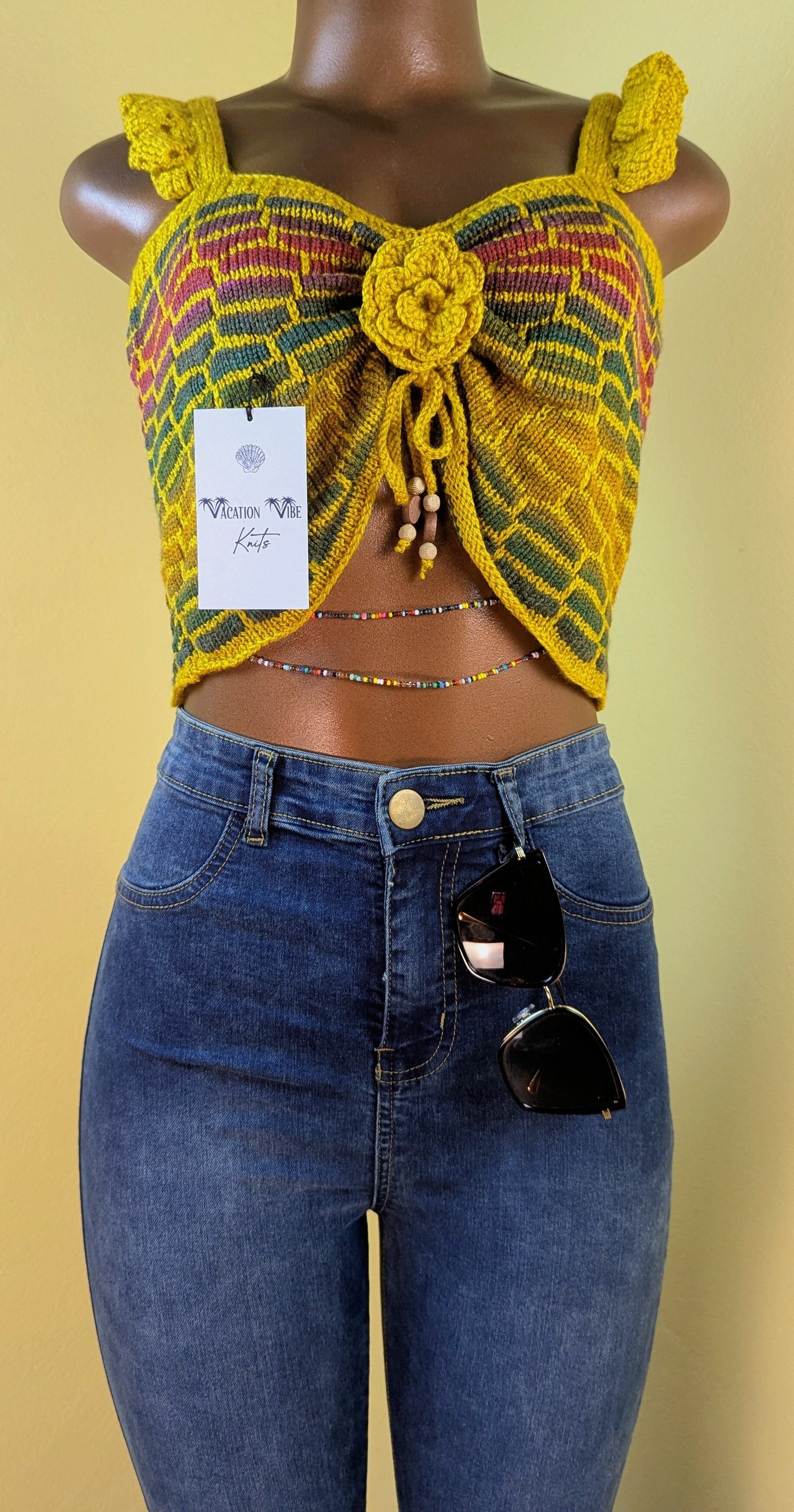 Honeycomb Floral Statement Crop Top in Pale Gold