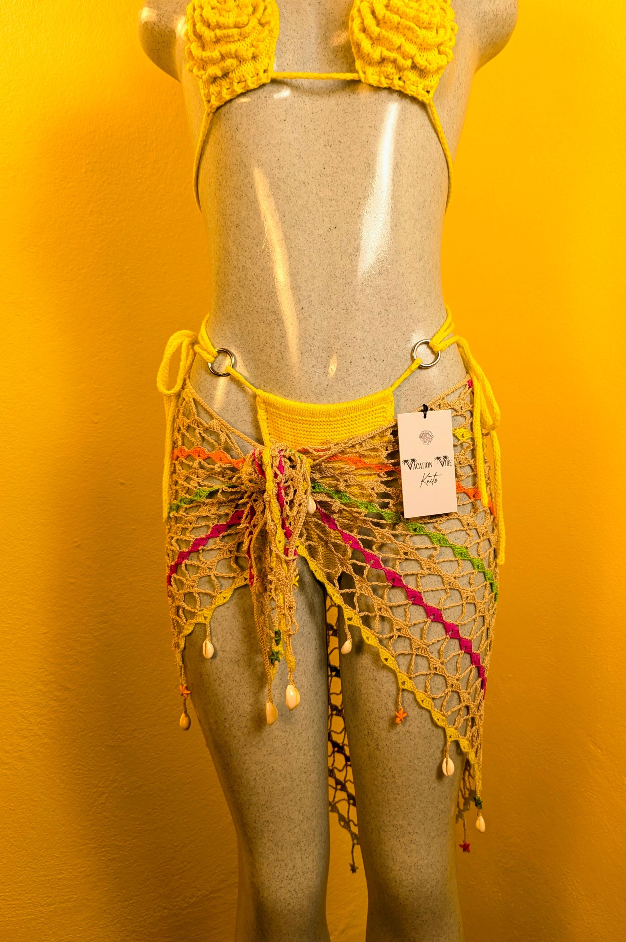  Exotic Escape Crochet Sarong Tie Skirt in Beige