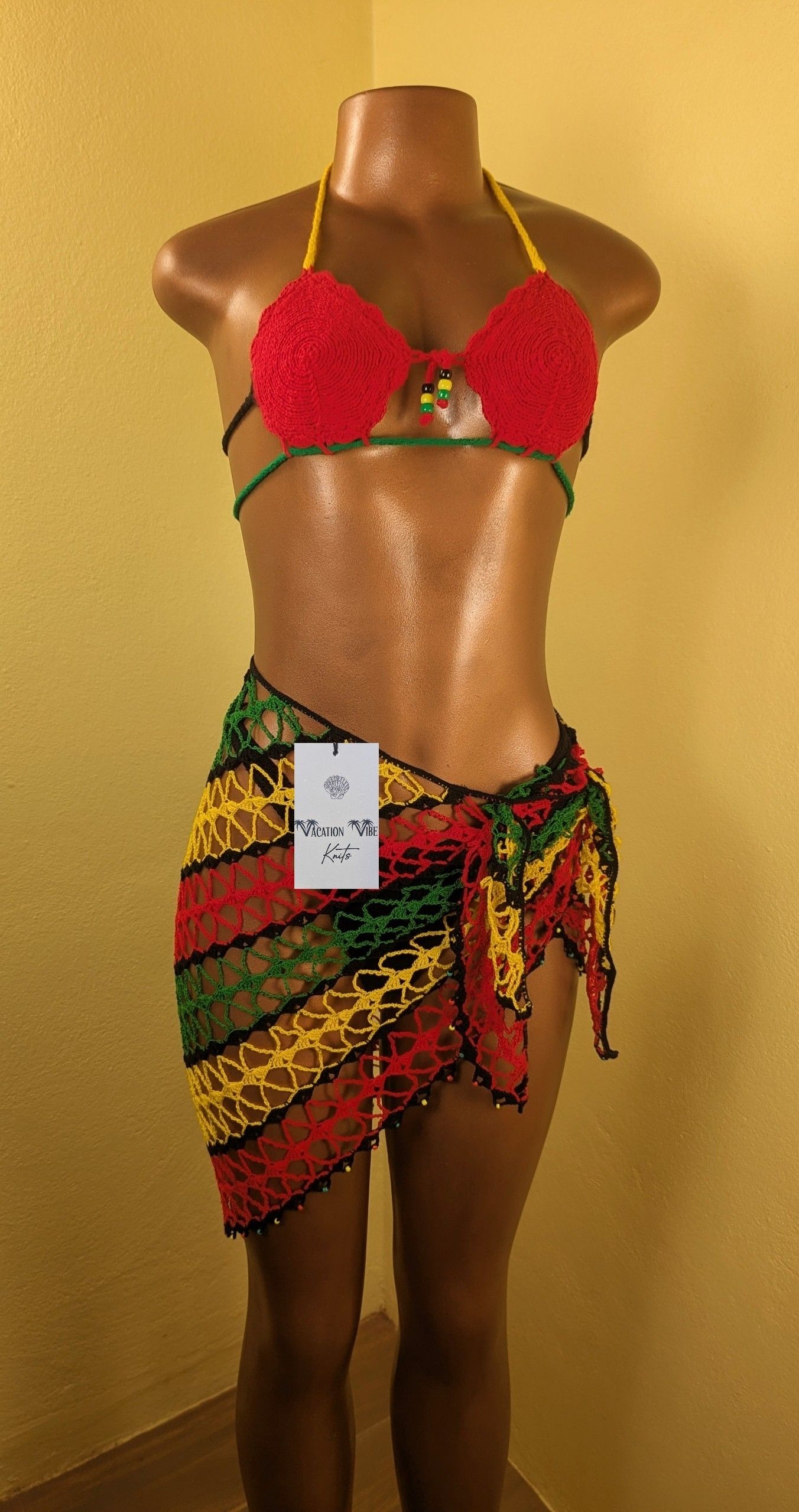  Exotic Escape Crochet Sarong Tie Skirt in Rasta Colors_3