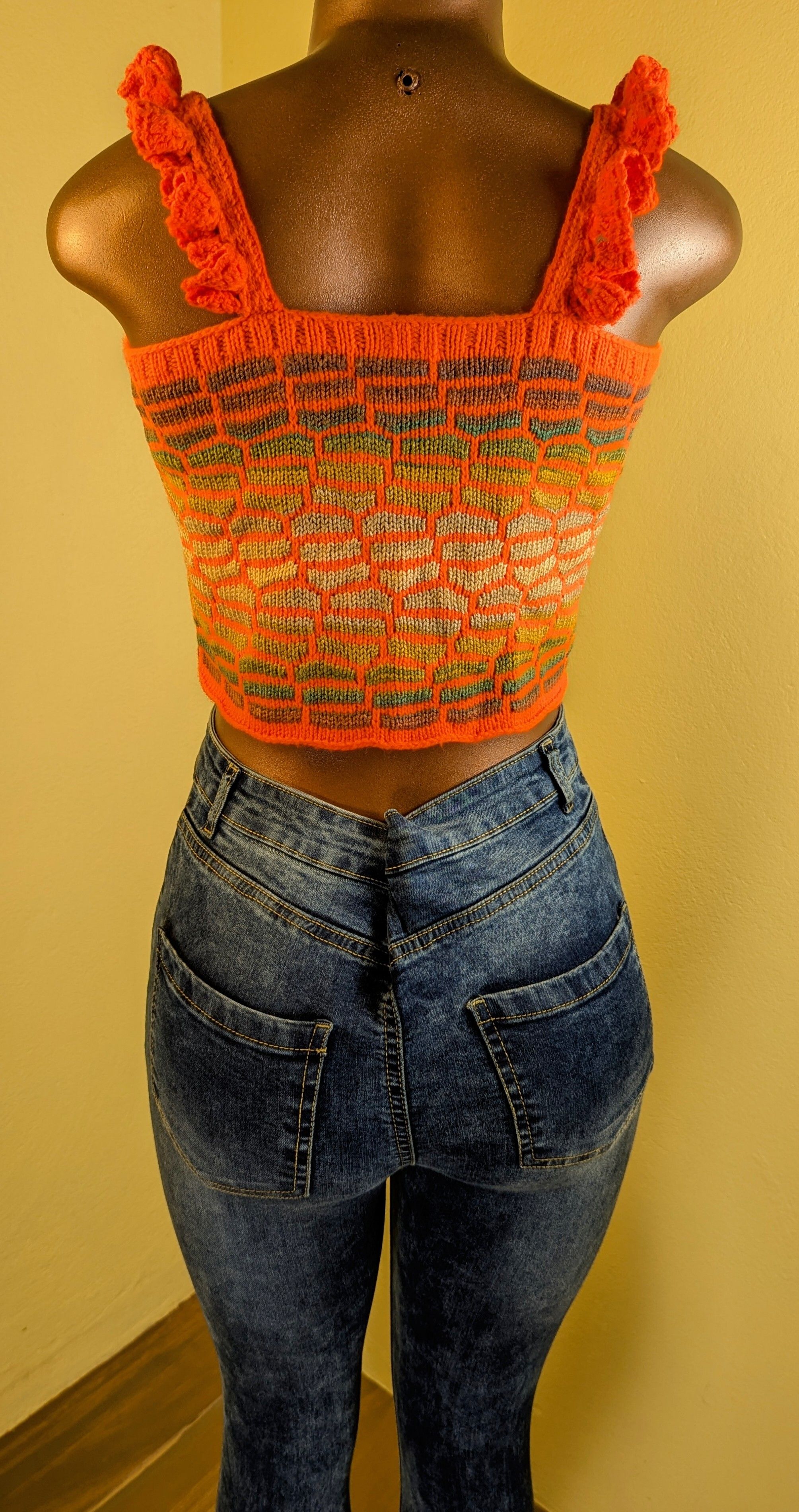  Honeycomb Floral Statement Crop Top in Bright Orange_9