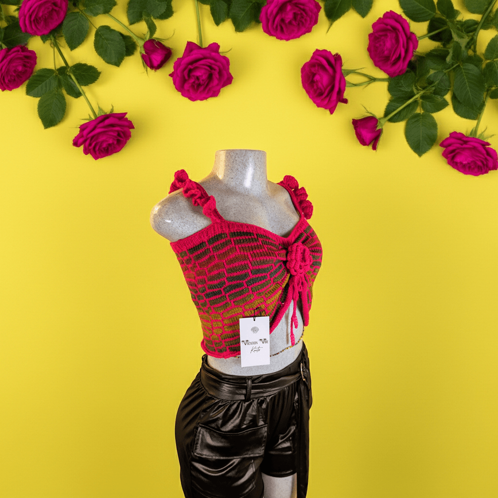  Honeycomb Floral Statement Crop Top in Light Fuchsia Pink_12