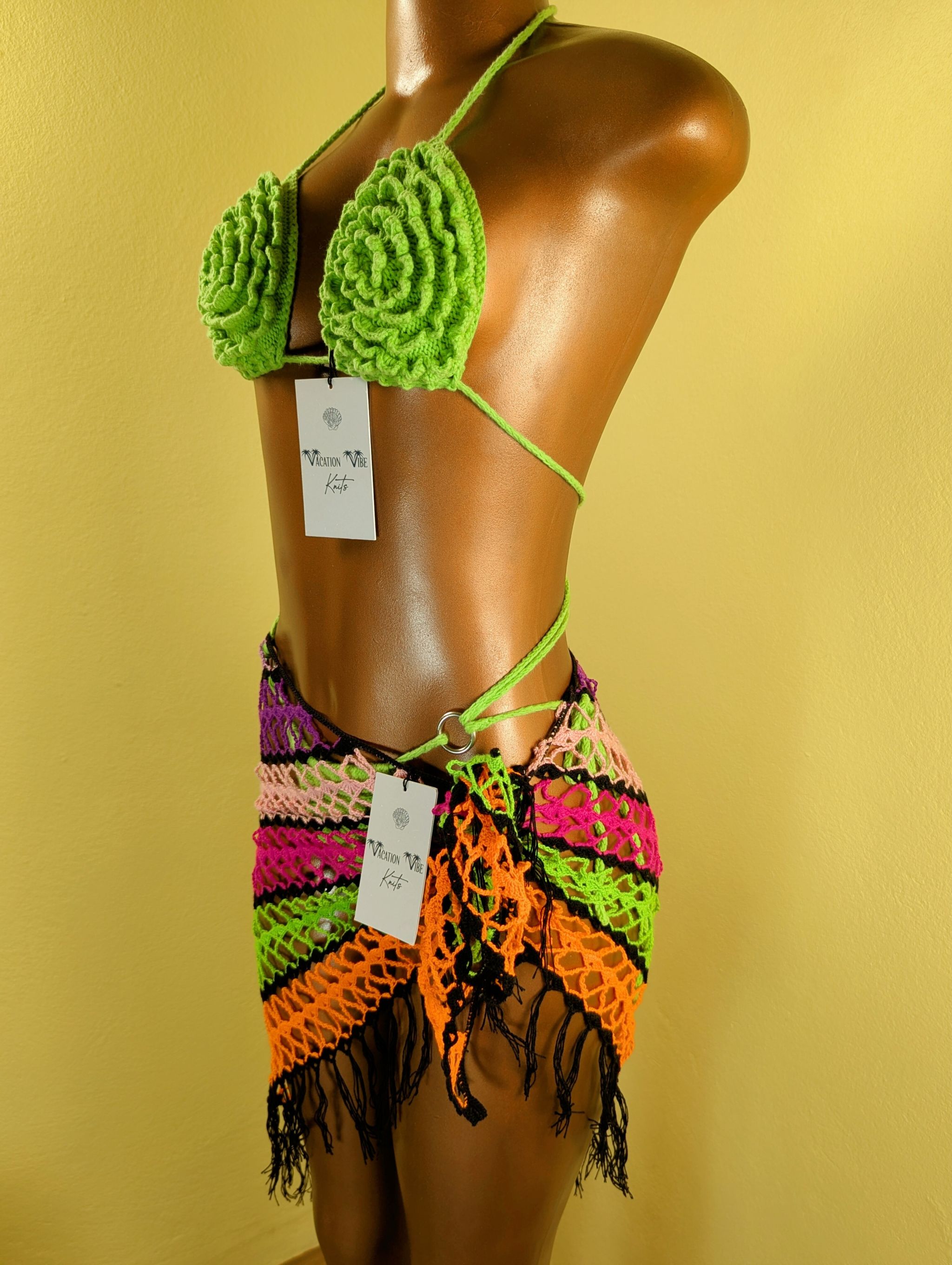  Exotic Escape Crochet Sarong Tie Skirt in Orange