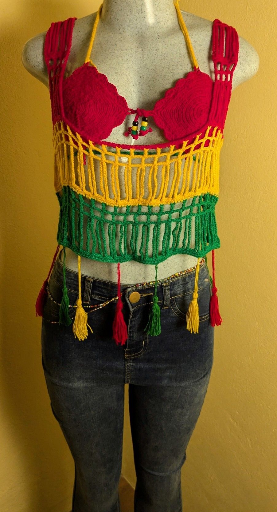  Boho Tassel Layer Cover Up In Rasta Colors_7