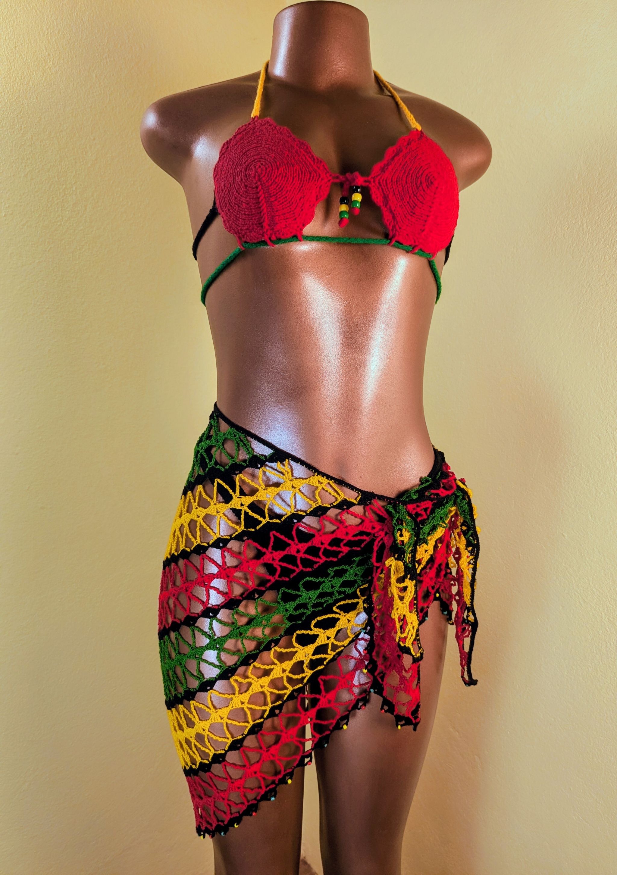  Jewel Cut Out Bikini Top - Rasta Themed