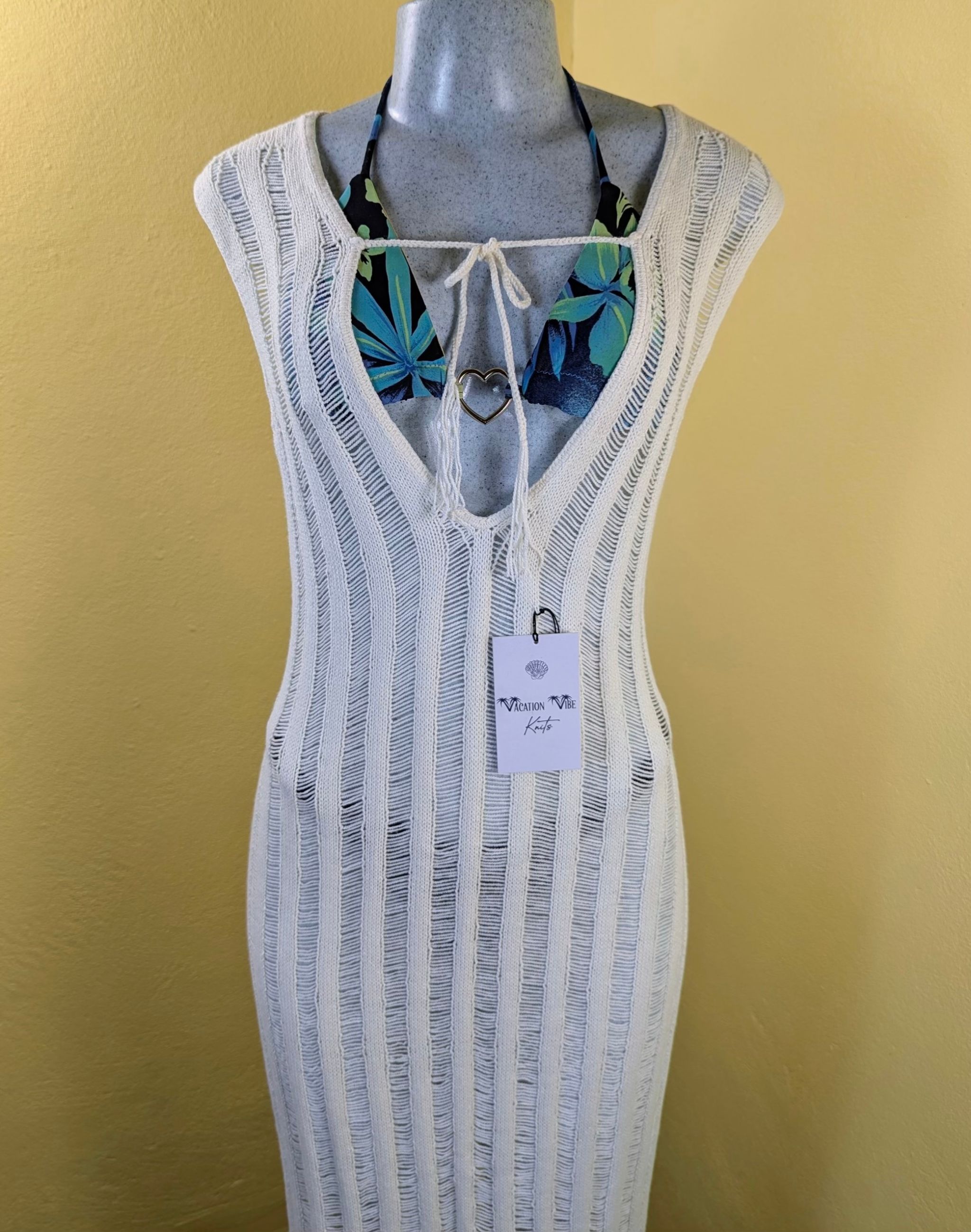  Ivory Breezy Stripe Knitted Swimsuit Cover Up