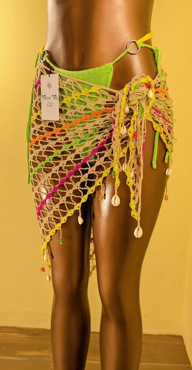  Exotic Escape Crochet Sarong Tie Skirt in Beige