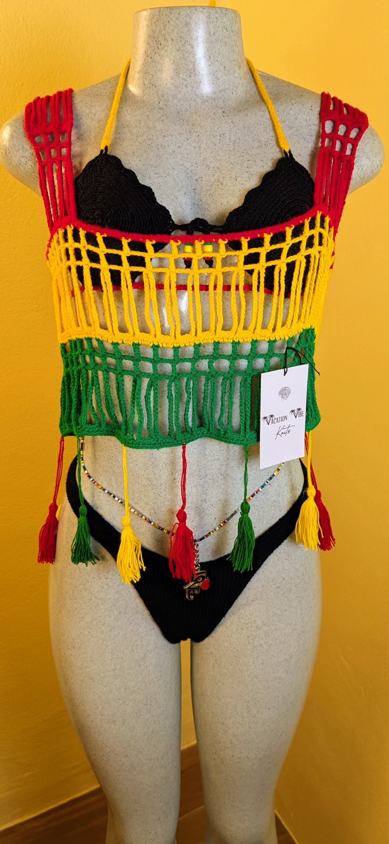  Boho Tassel Layer Cover Up In Rasta Colors_2