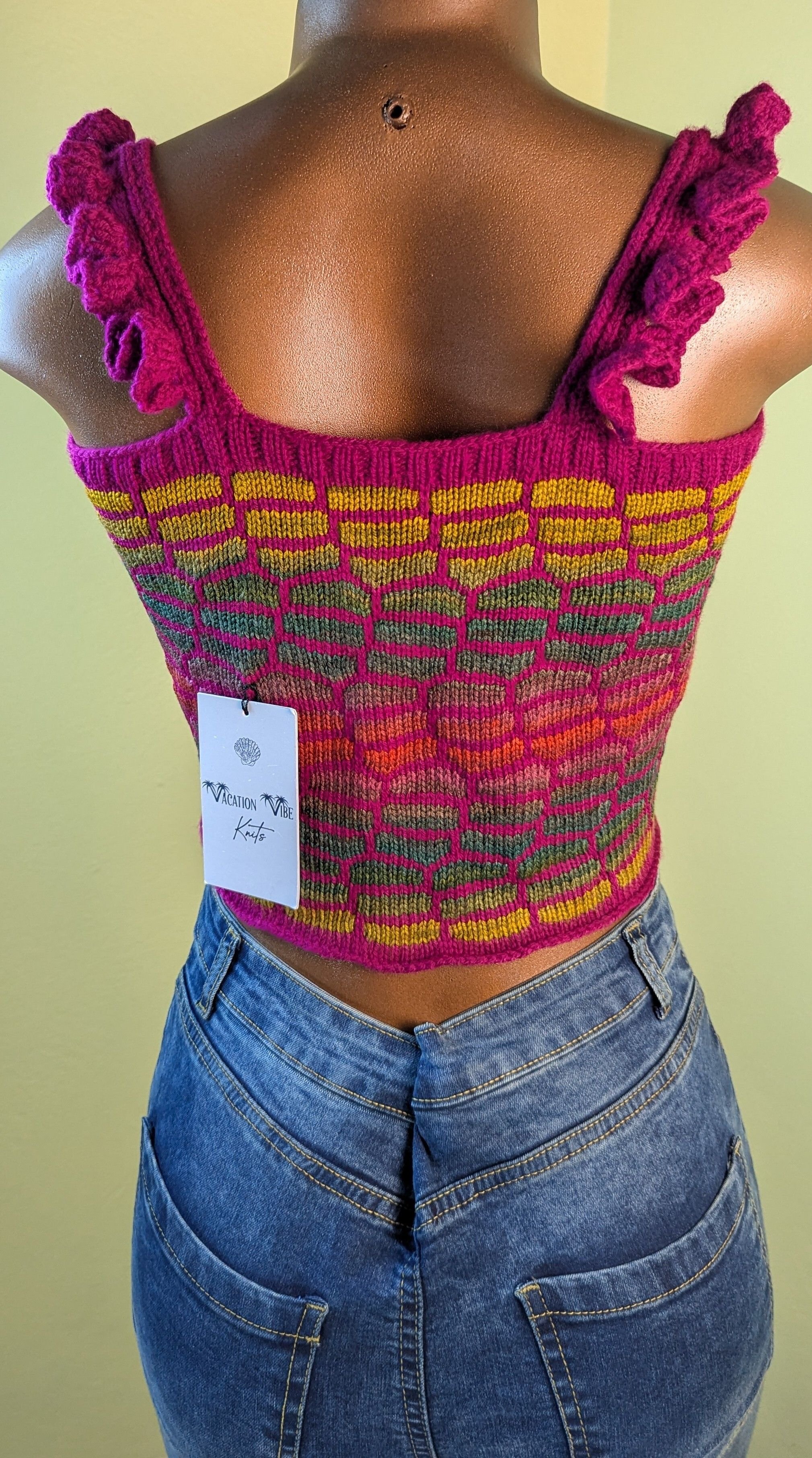  Honeycomb Floral Statement Crop Top in Dark Fuchsia Pink_11