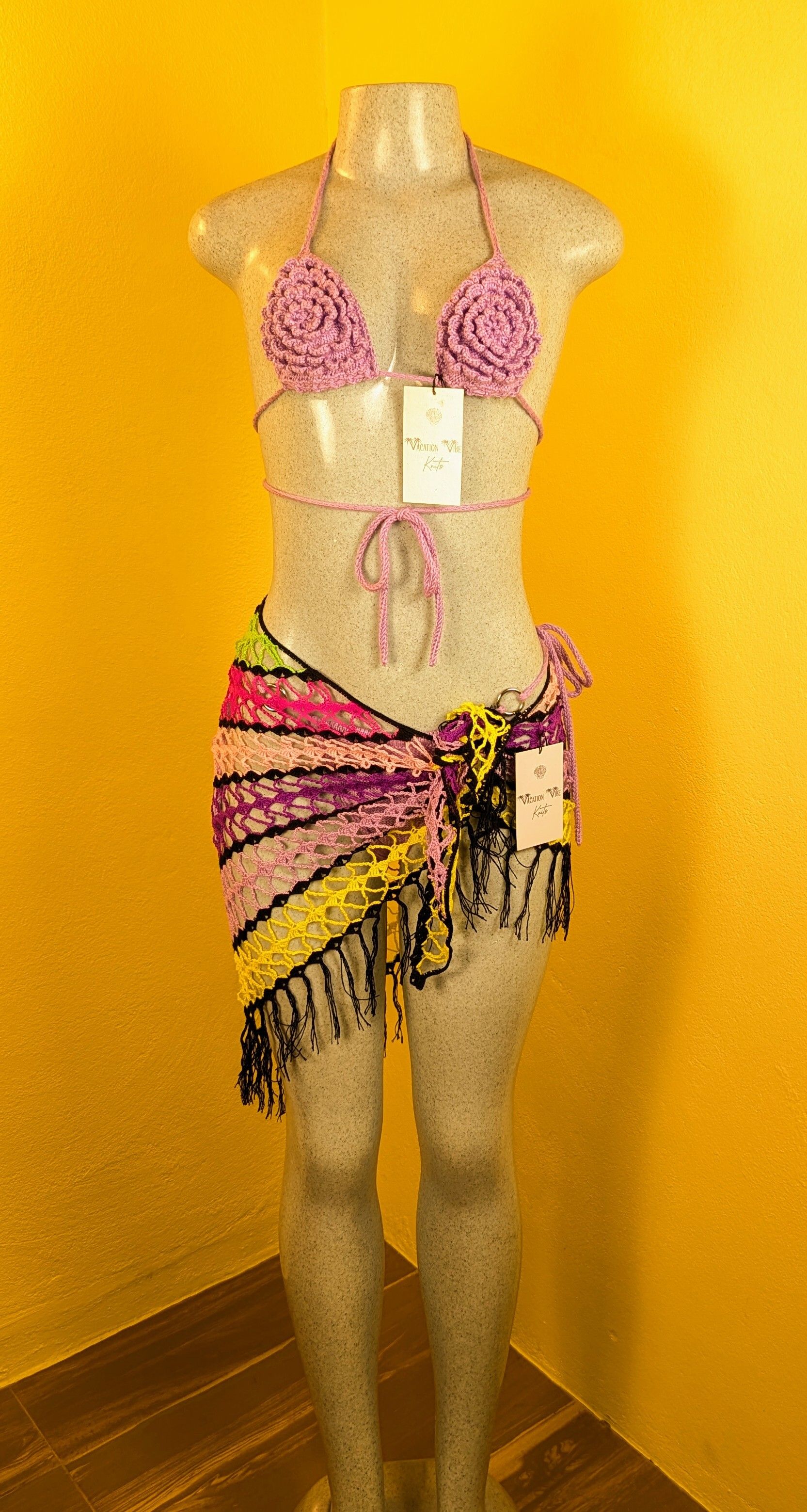  Exotic Escape Crochet Sarong Tie Skirt in Yellow