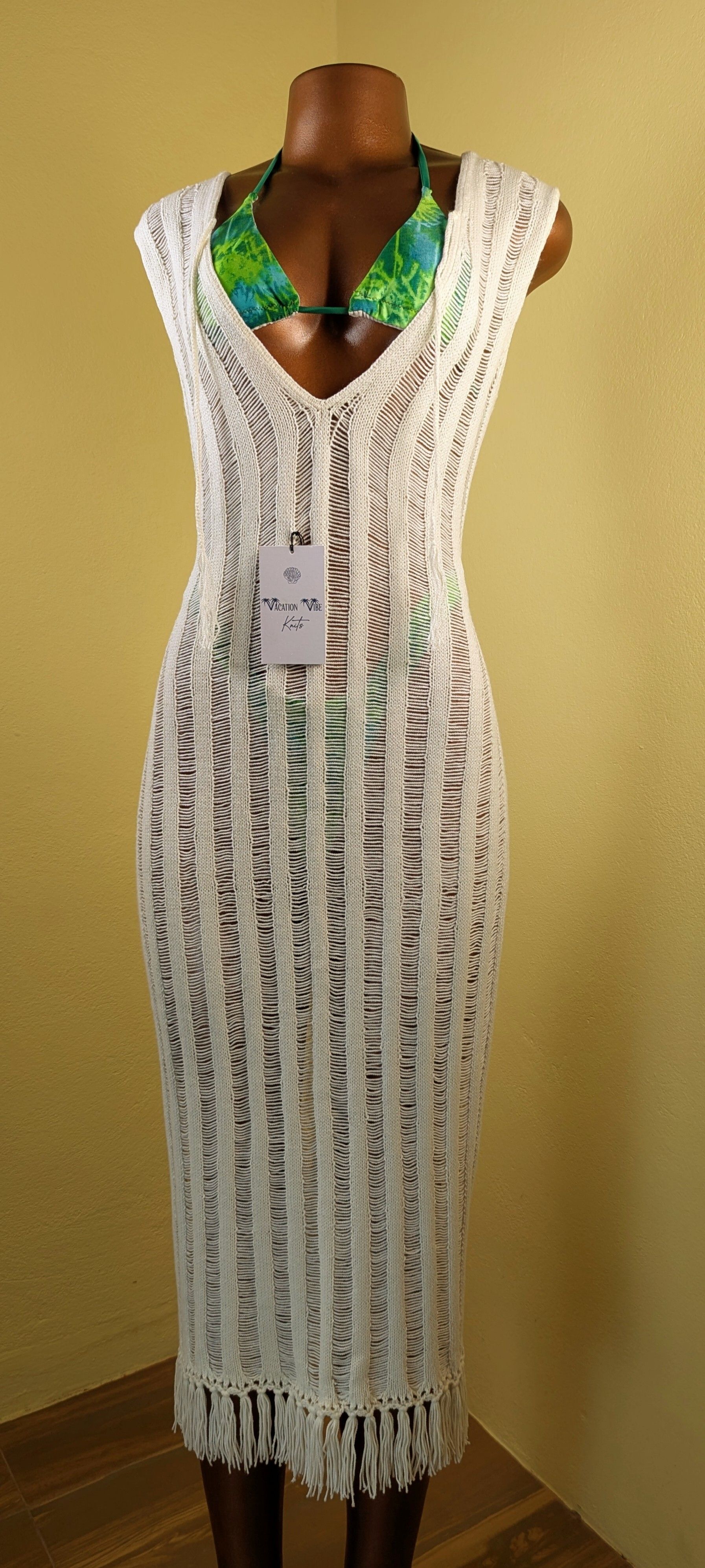  Ivory Breezy Stripe Knitted Swimsuit Cover Up