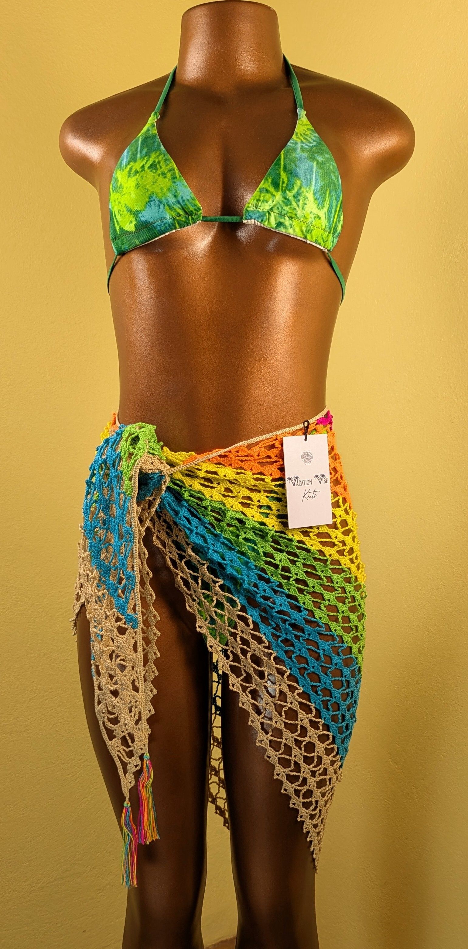  Vivid Shore Crochet Sarong Tie Skirt