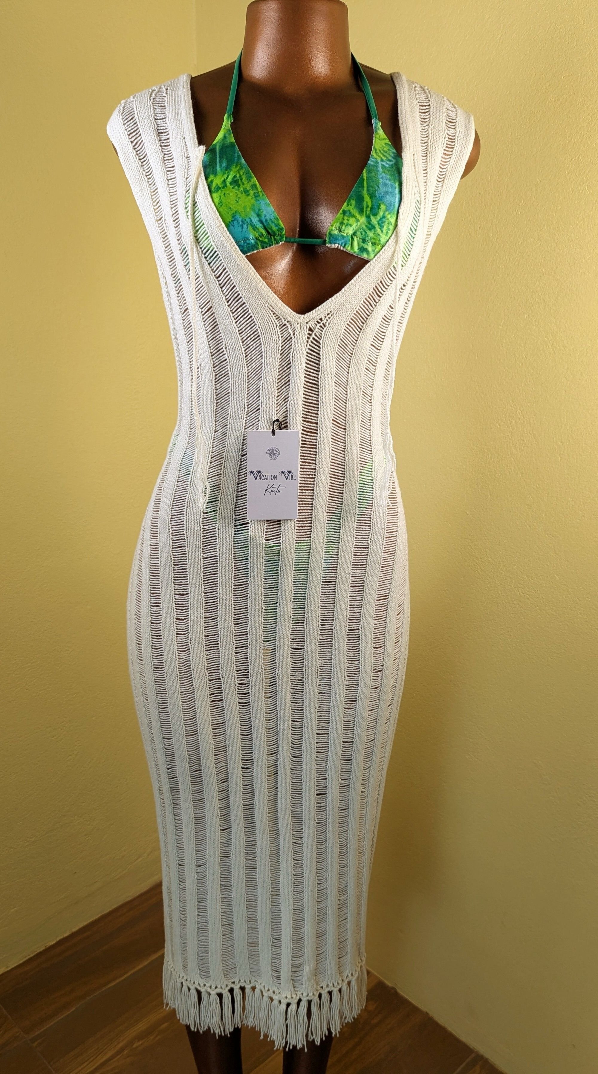  Ivory Breezy Stripe Knitted Swimsuit Cover Up_2