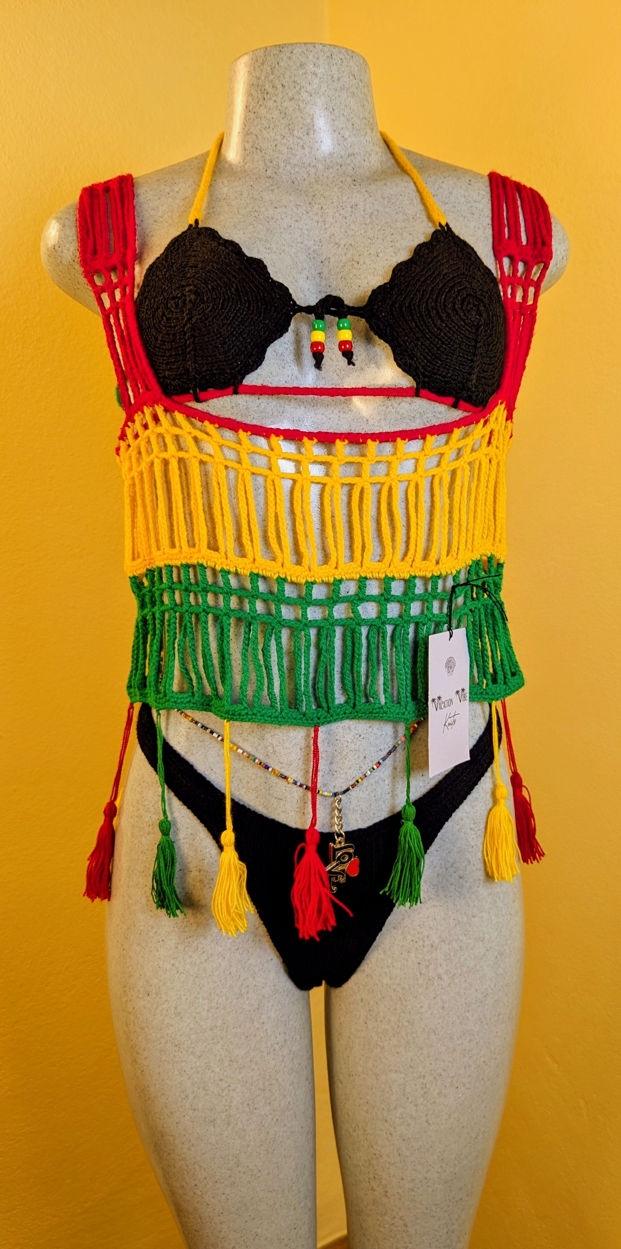  Boho Tassel Layer Cover Up In Rasta Colors_1