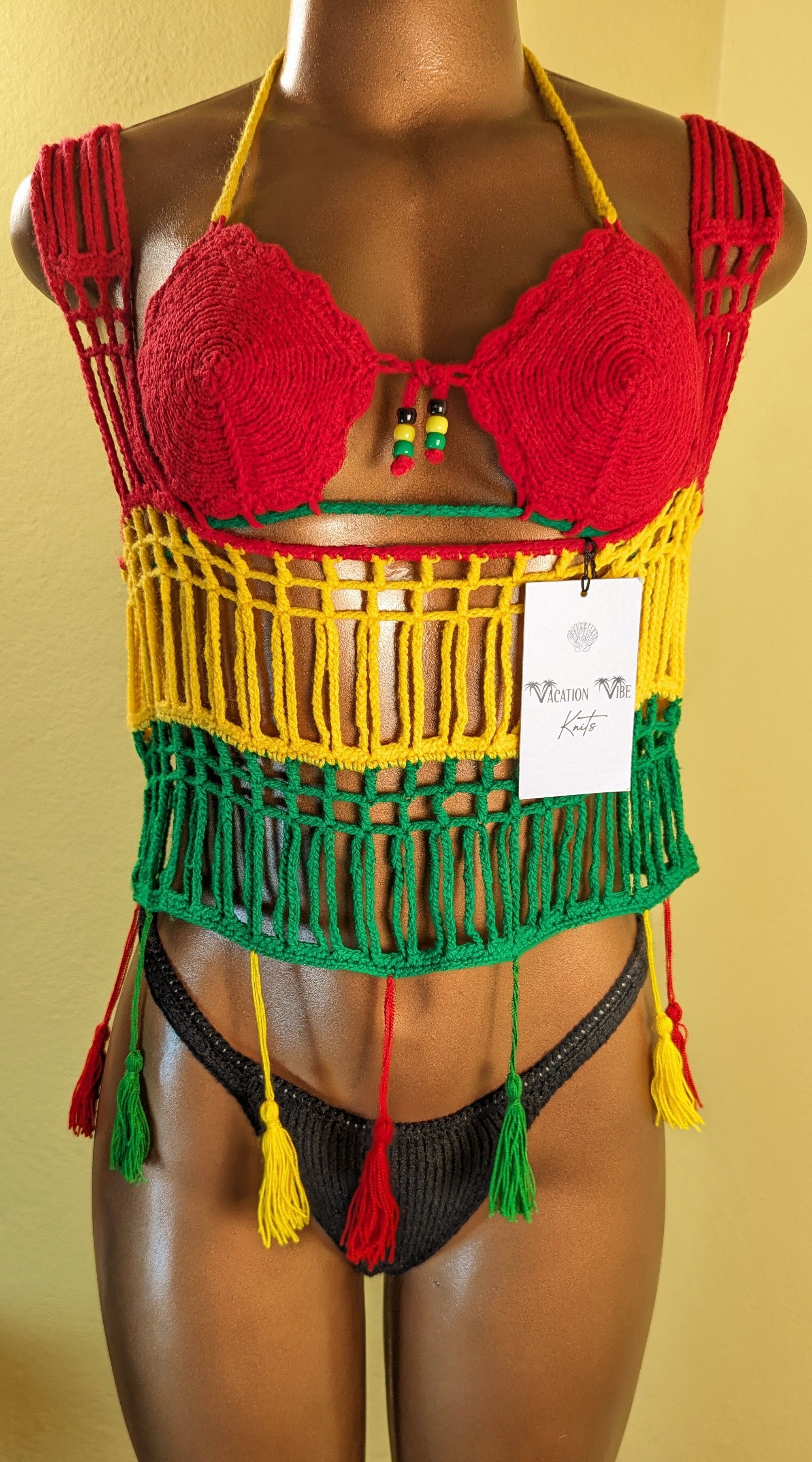  Boho Tassel Layer Cover Up In Rasta Colors