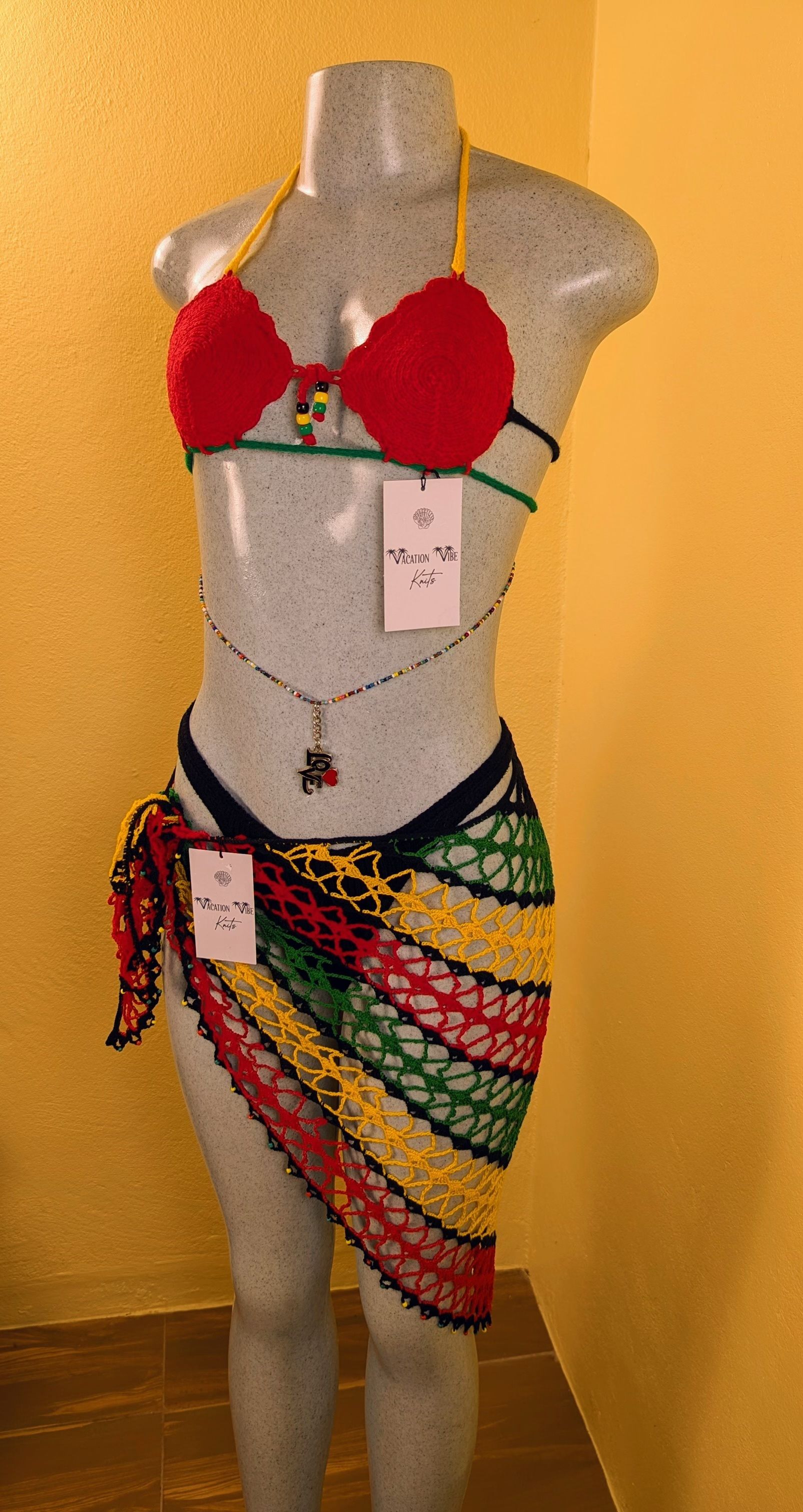  Jewel Cut Out Bikini Top - Rasta Themed_2
