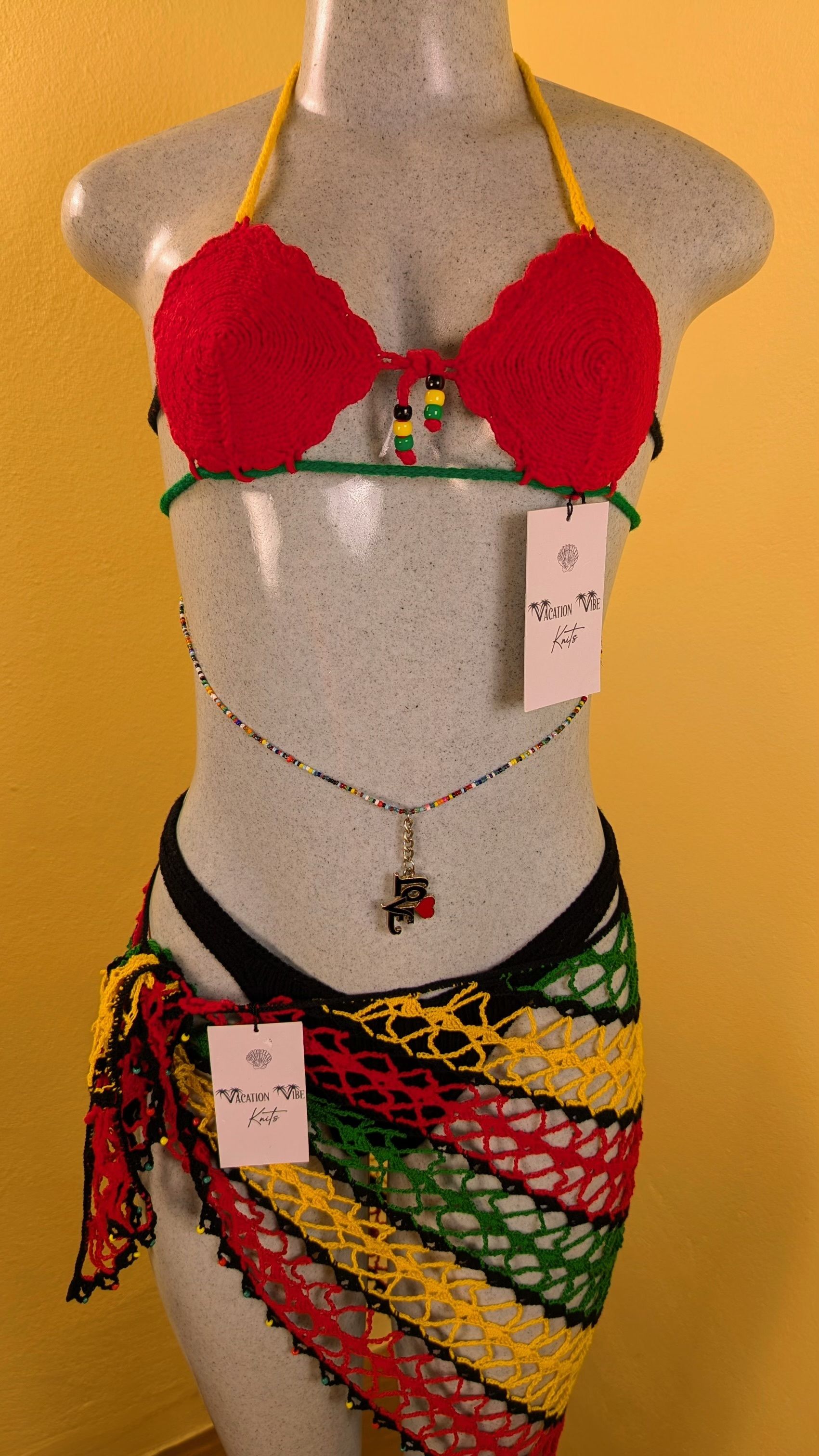  Jewel Cut Out Bikini Top - Rasta Themed_4