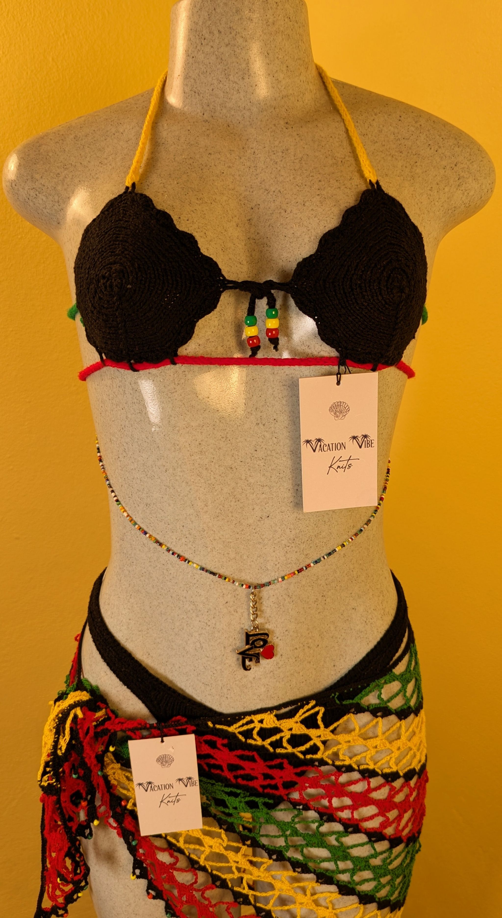  Jewel Cut Out Bikini Top - Rasta Themed