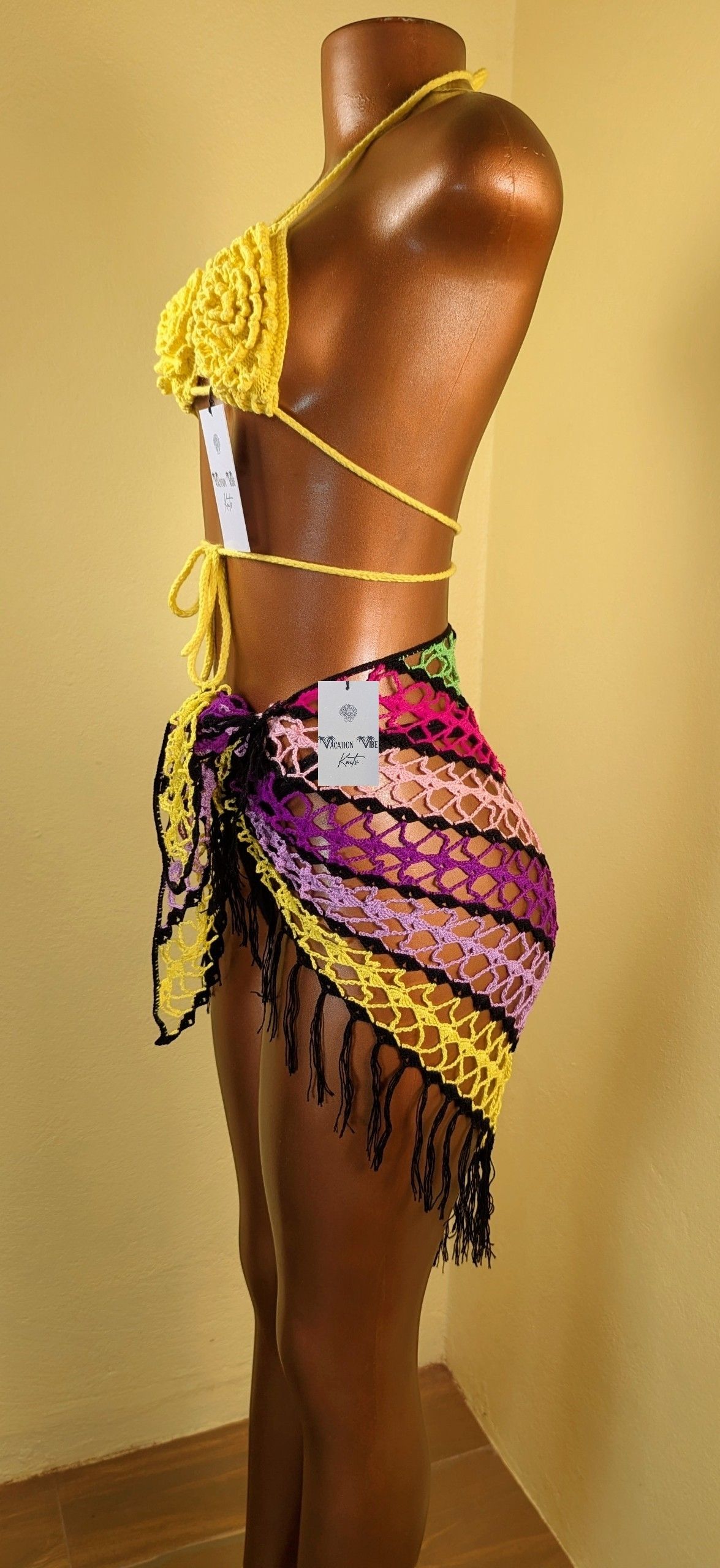  Exotic Escape Crochet Sarong Tie Skirt in Yellow_2