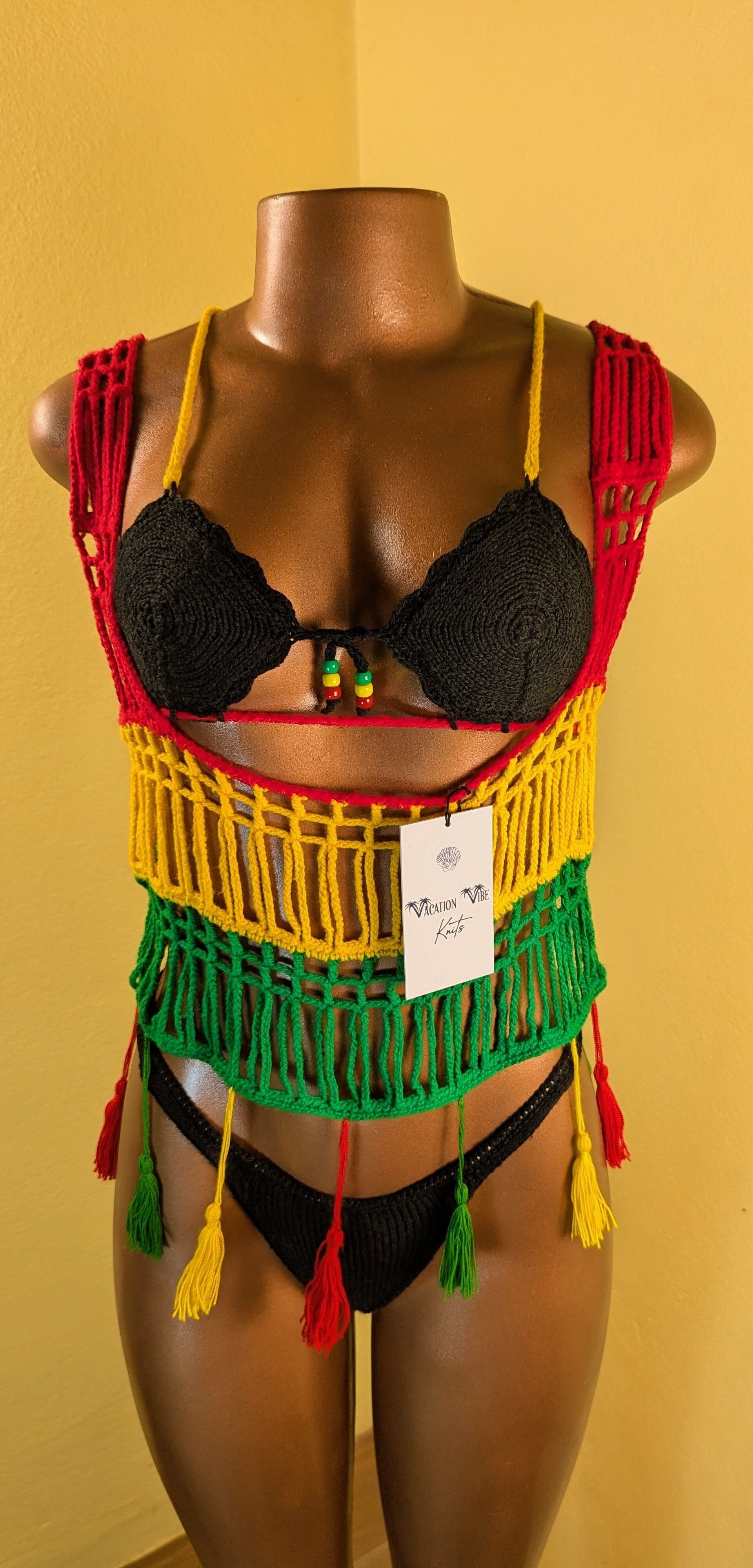  Jewel Cut Out Bikini Top - Rasta Themed_2