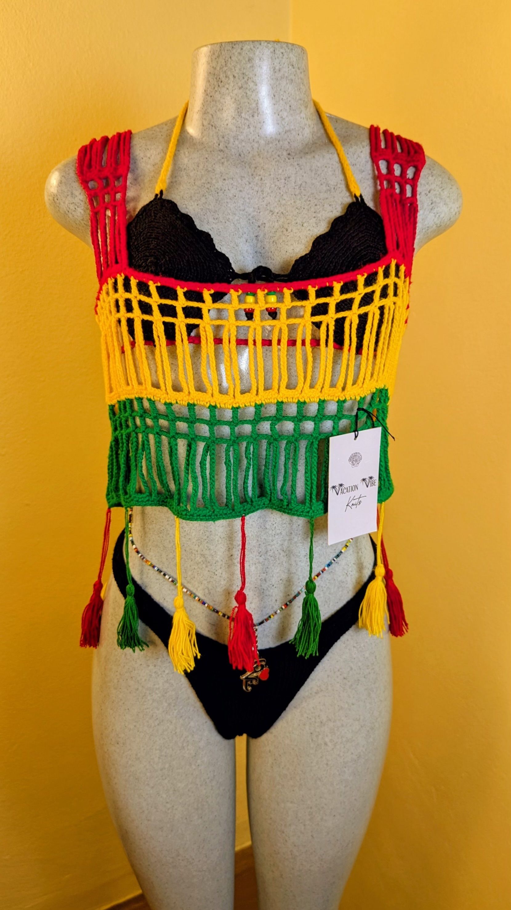  Boho Tassel Layer Cover Up In Rasta Colors_6