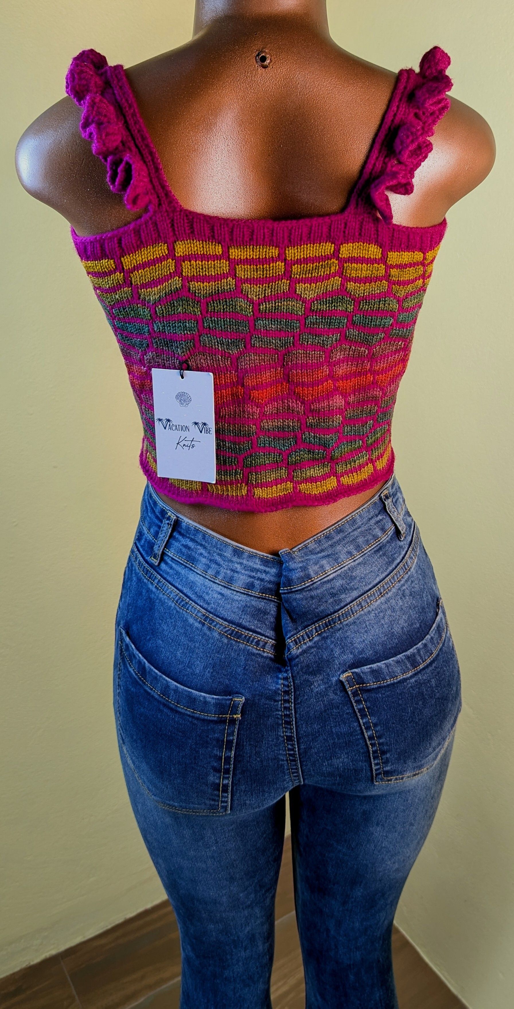  Honeycomb Floral Statement Crop Top in Dark Fuchsia Pink_10