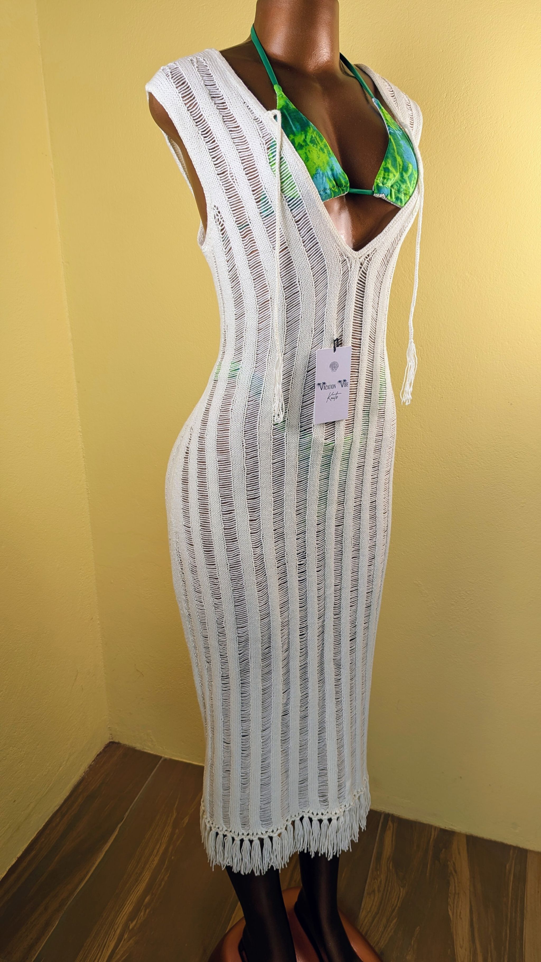  Ivory Breezy Stripe Knitted Swimsuit Cover Up_5