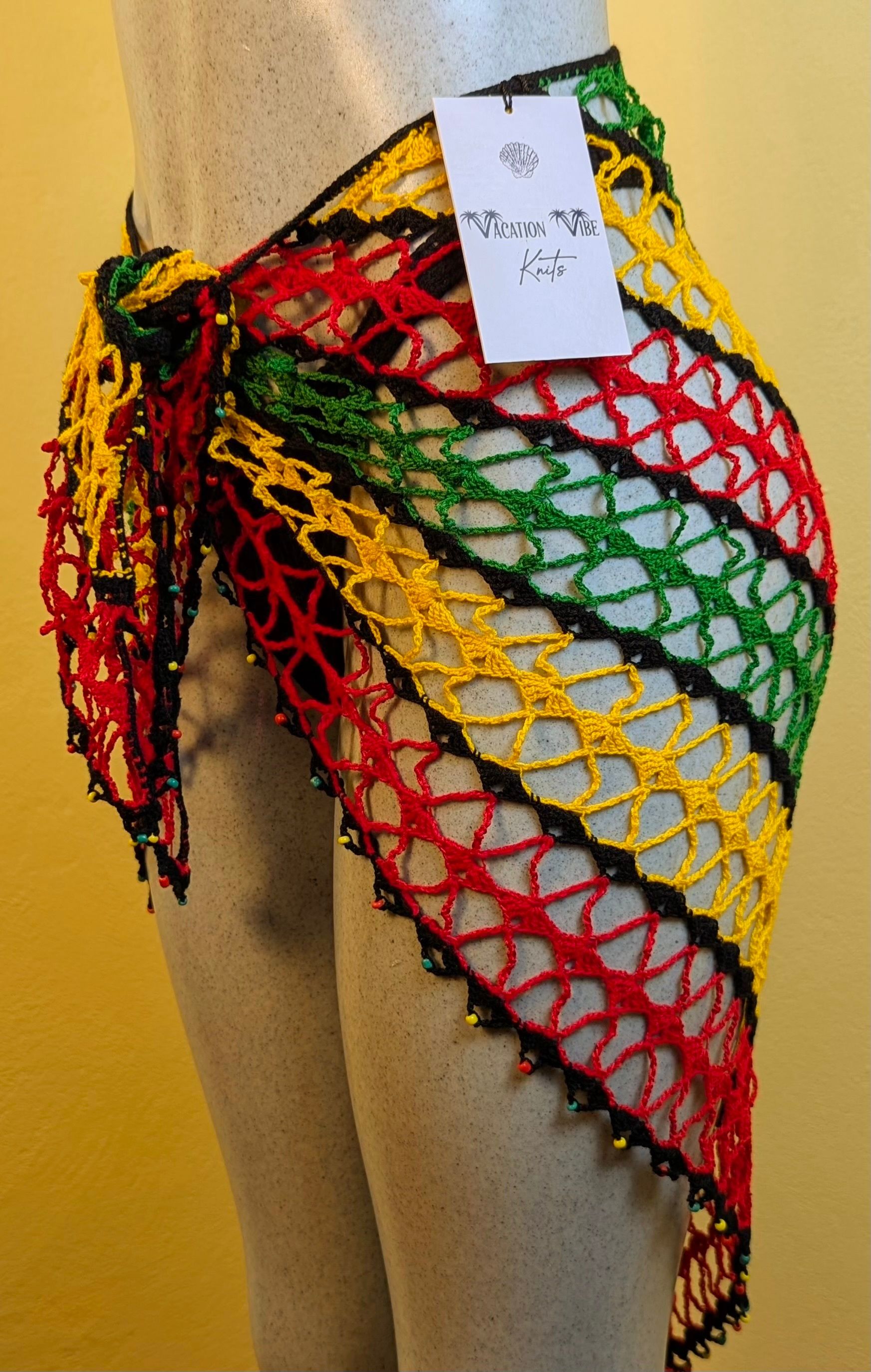  Exotic Escape Crochet Sarong Tie Skirt in Rasta Colors_5