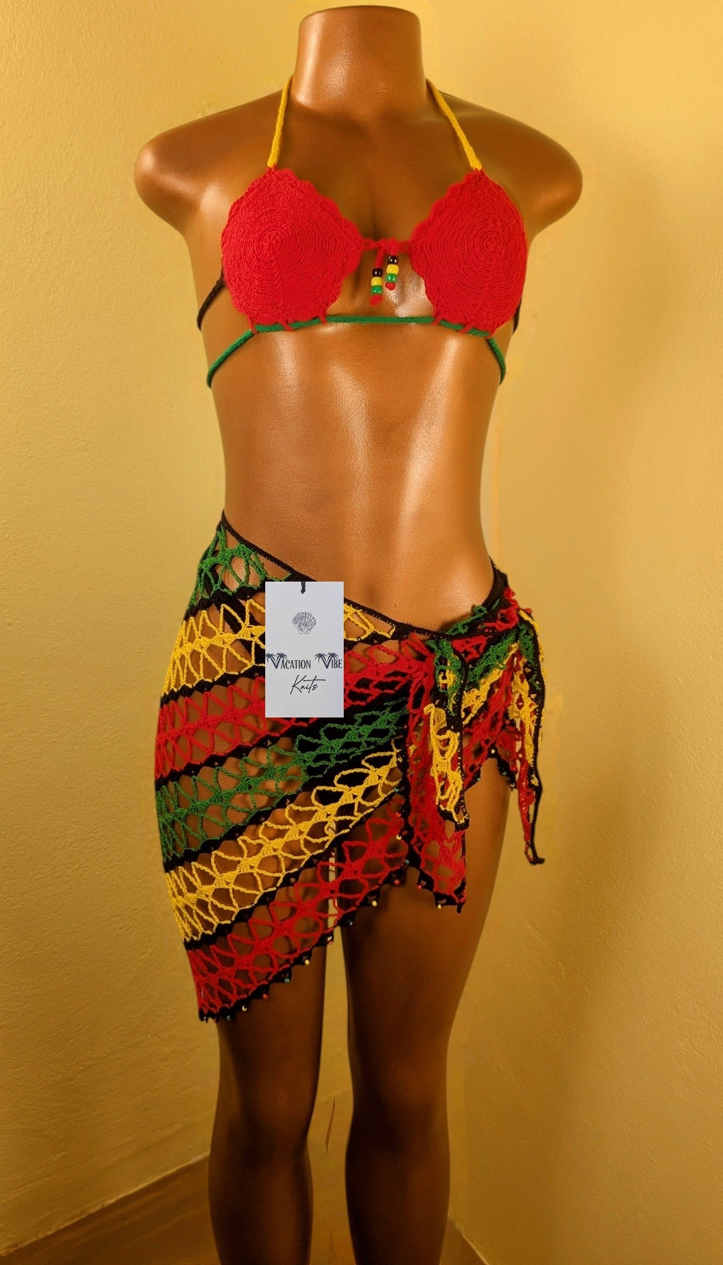  Exotic Escape Crochet Sarong Tie Skirt in Rasta Colors