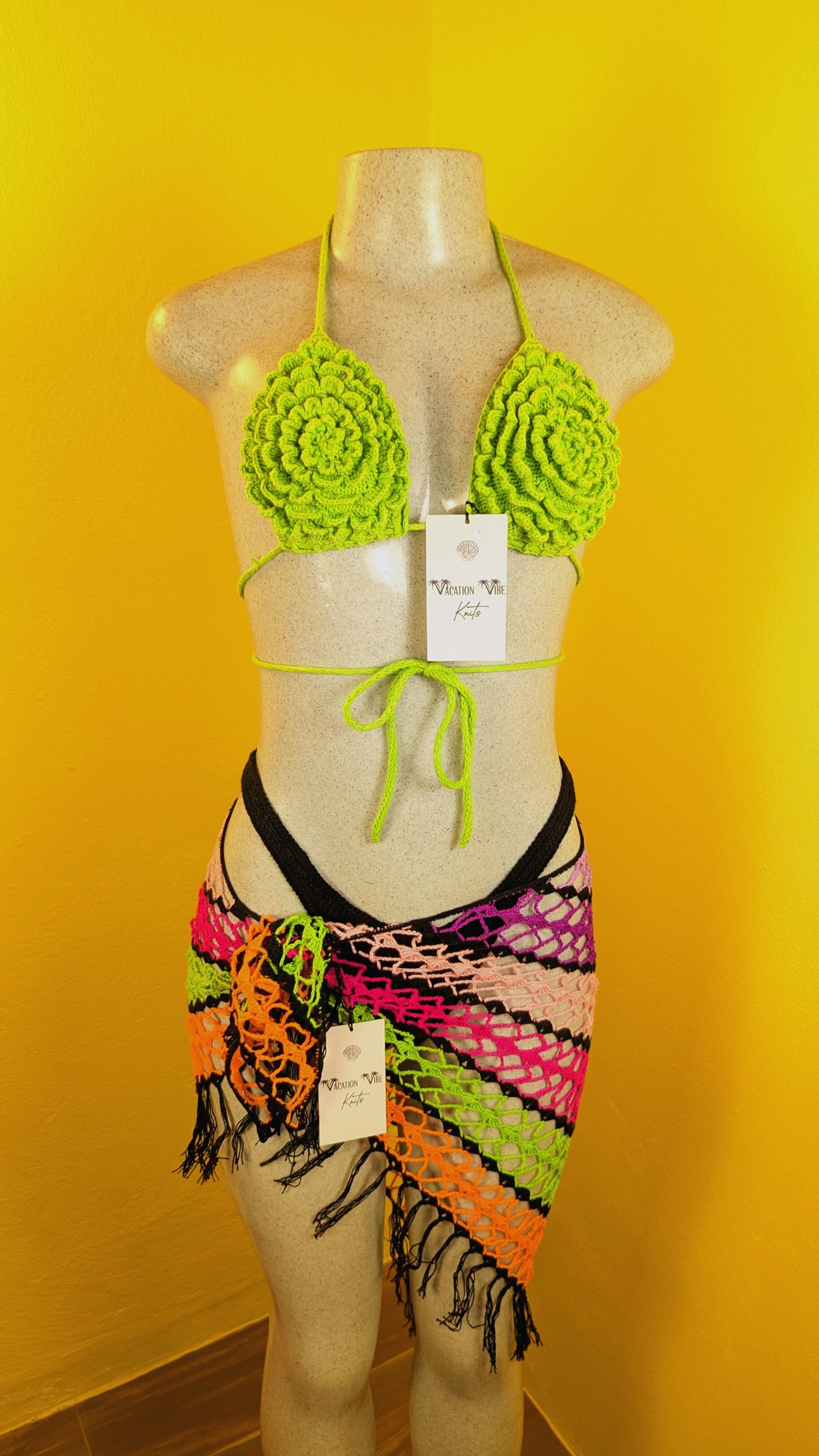  Exotic Escape Crochet Sarong Tie Skirt in Orange
