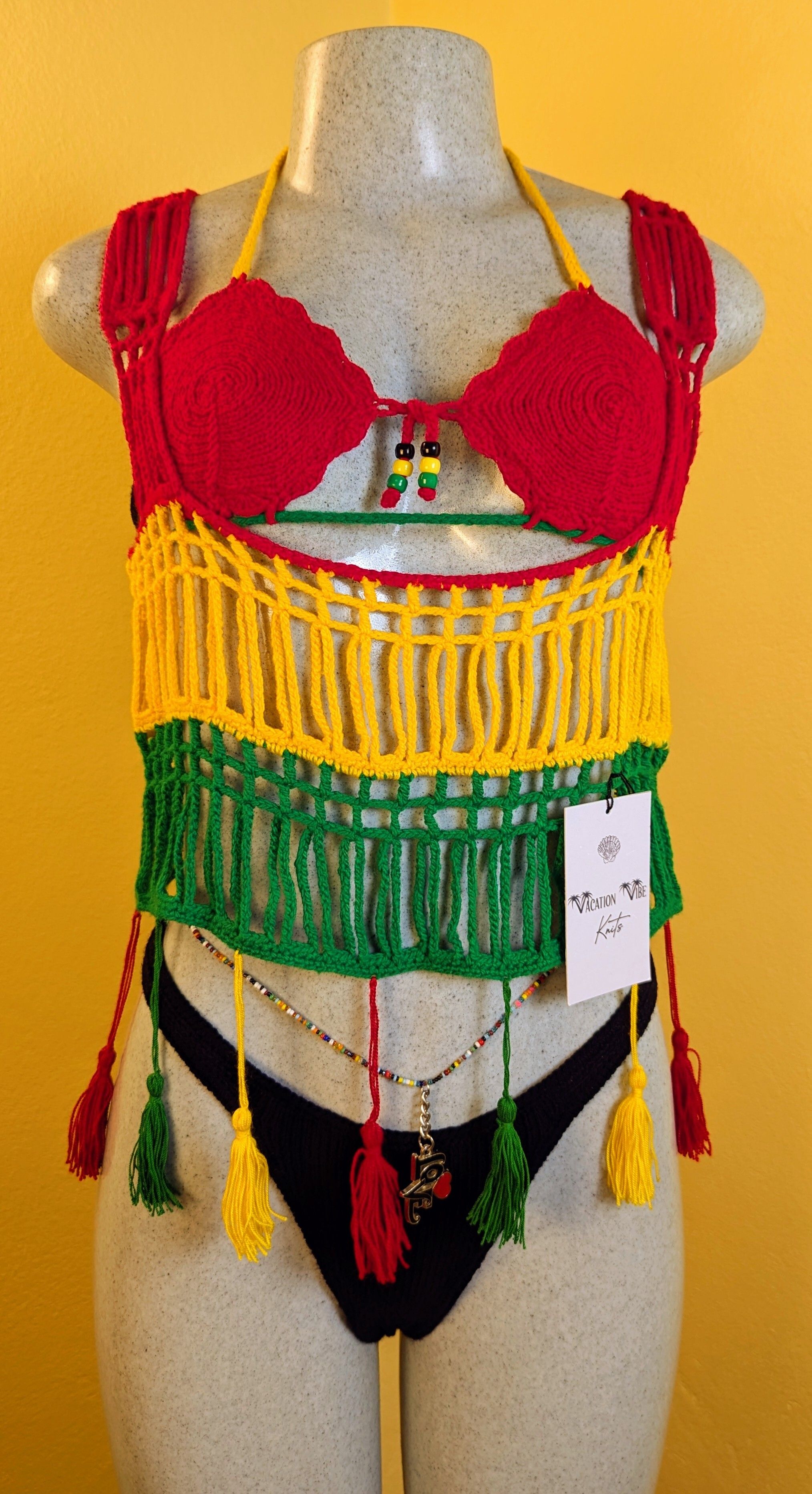  Boho Tassel Layer Cover Up In Rasta Colors