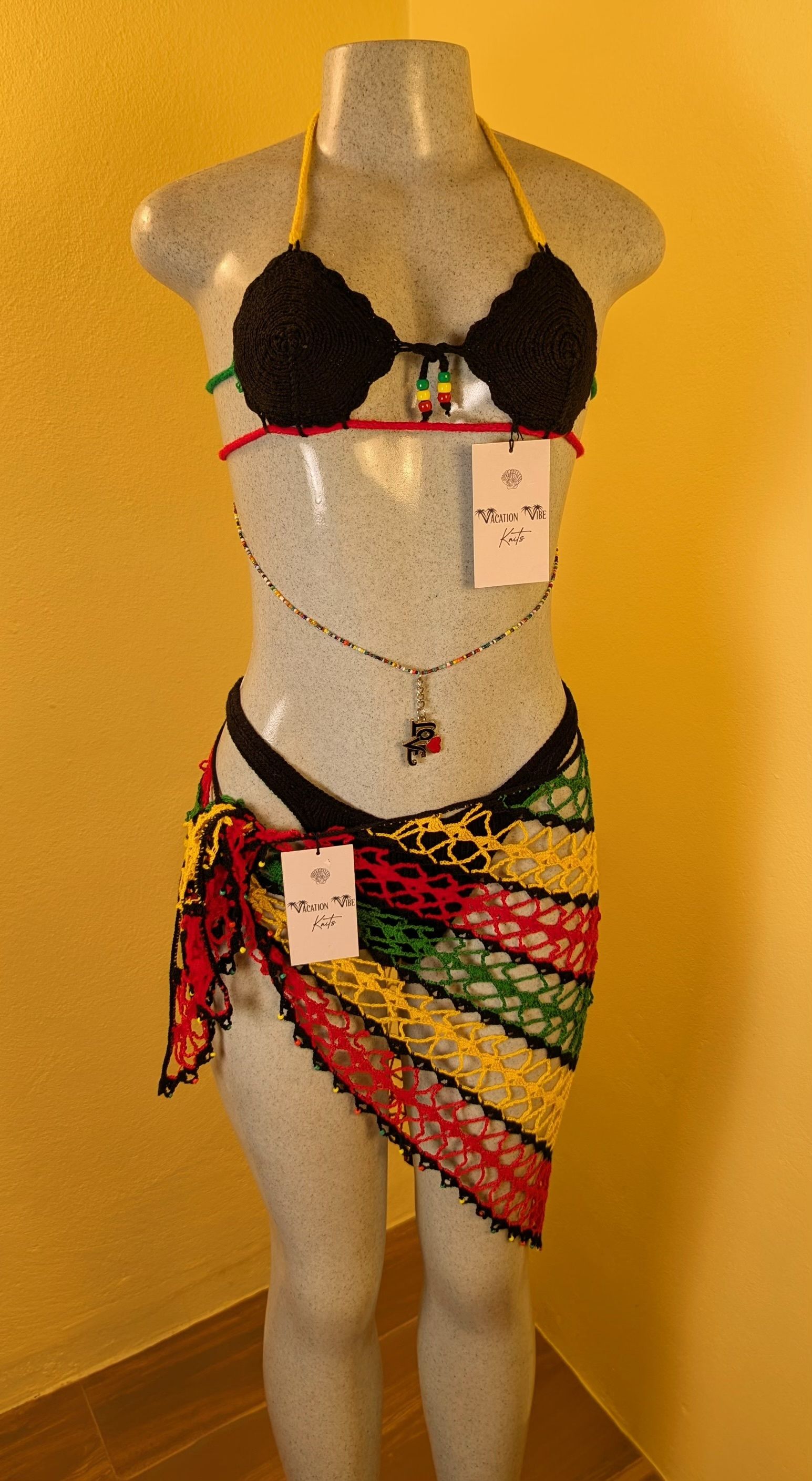  Jewel Cut Out Bikini Top - Rasta Themed_5