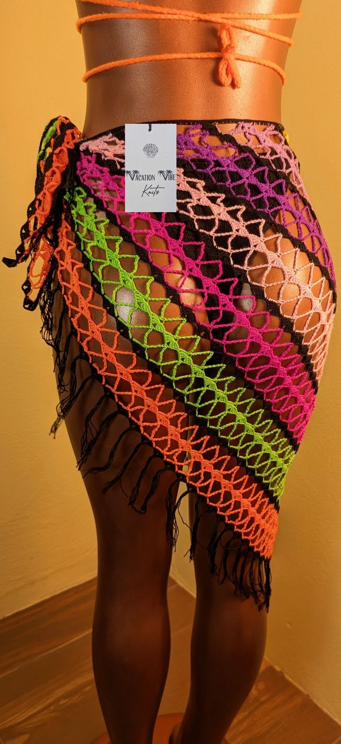  Exotic Escape Crochet Sarong Tie Skirt in Orange_5