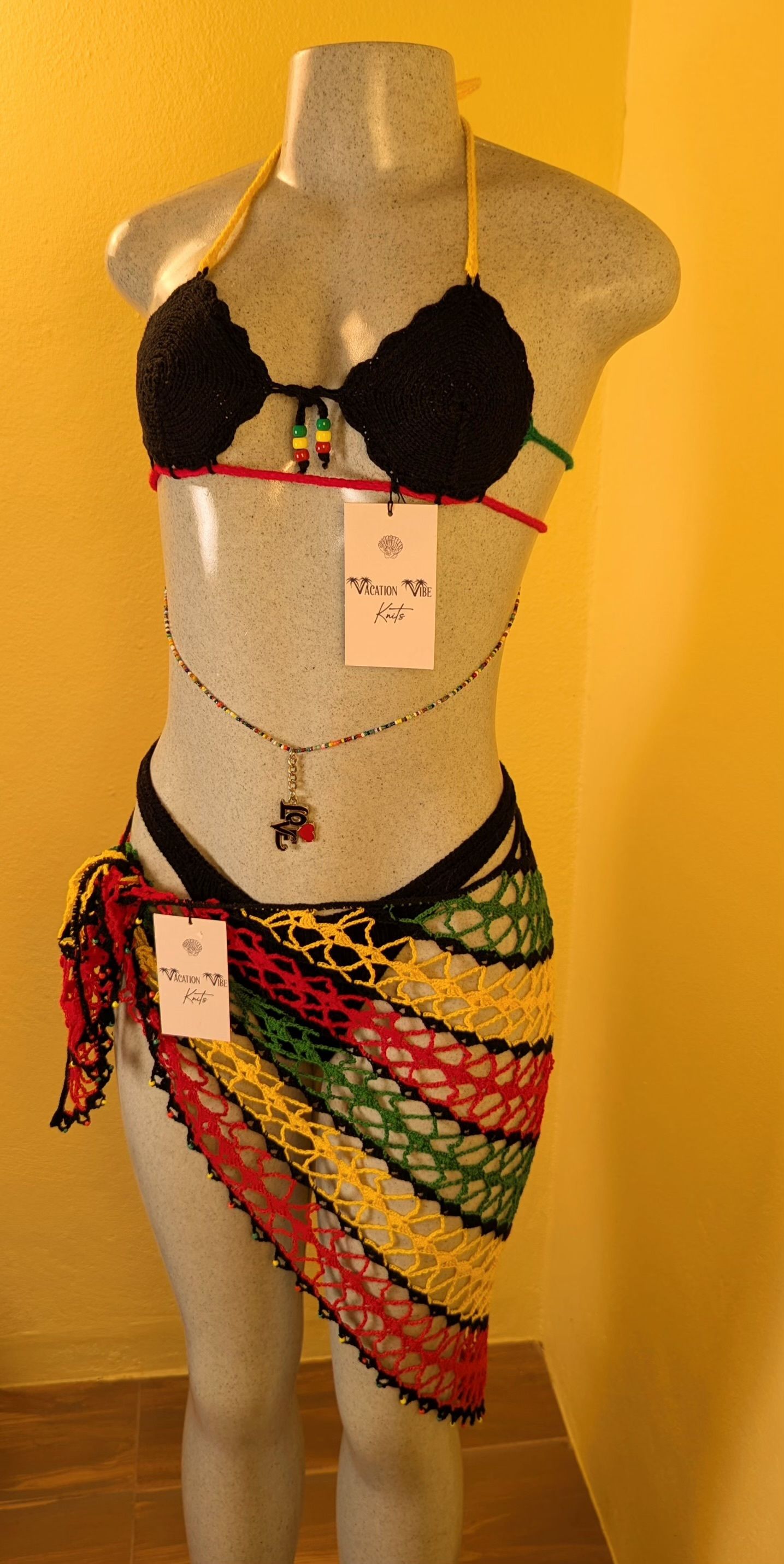  Jewel Cut Out Bikini Top - Rasta Themed_6