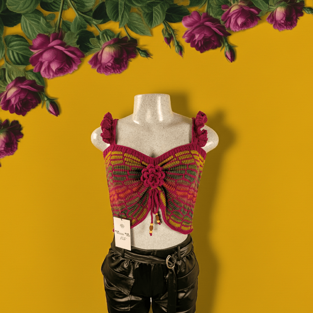  Honeycomb Floral Statement Crop Top in Dark Fuchsia Pink_13