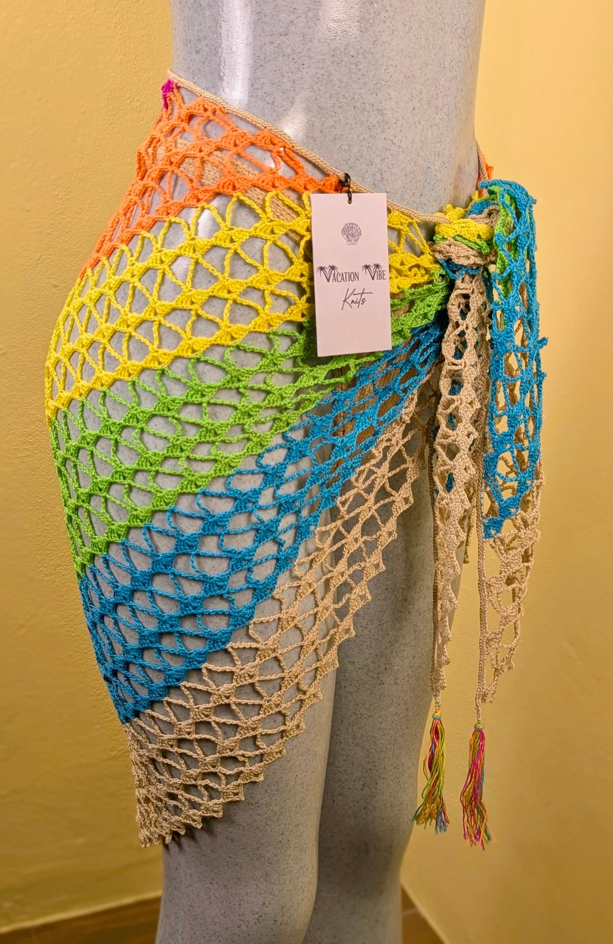  Vivid Shore Crochet Sarong Tie Skirt