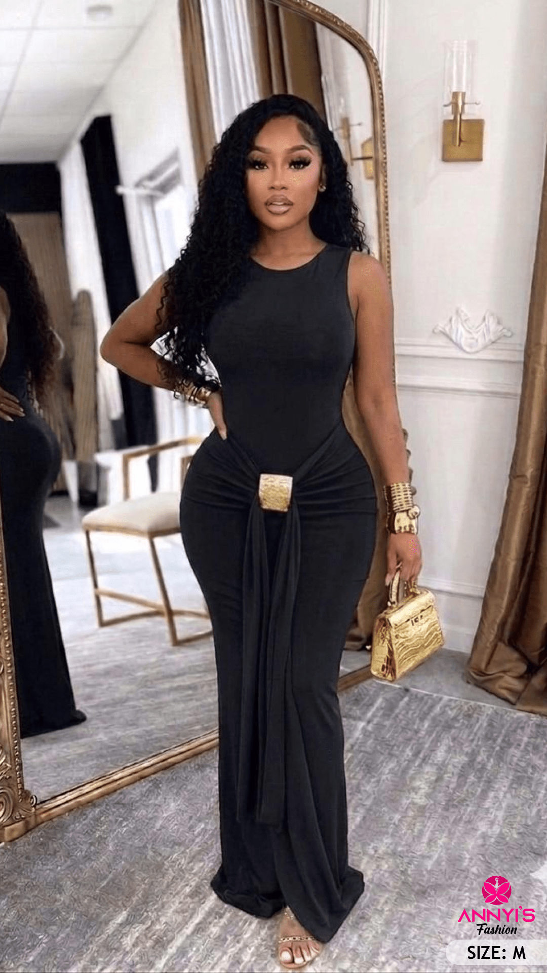 Opulent Black Ruched Maxi Dress [M]