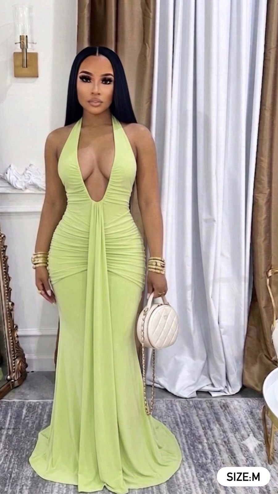 Opulent Plunge Halter Evening Dress [M]