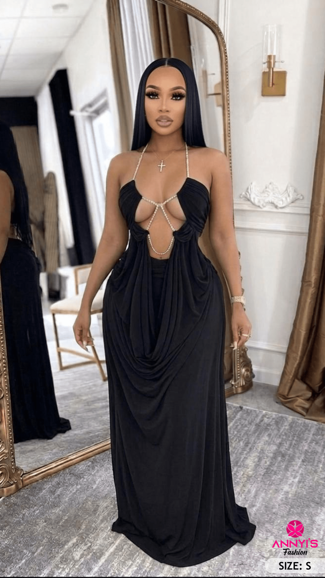 Opulent Black Cutout Evening Gown [S]