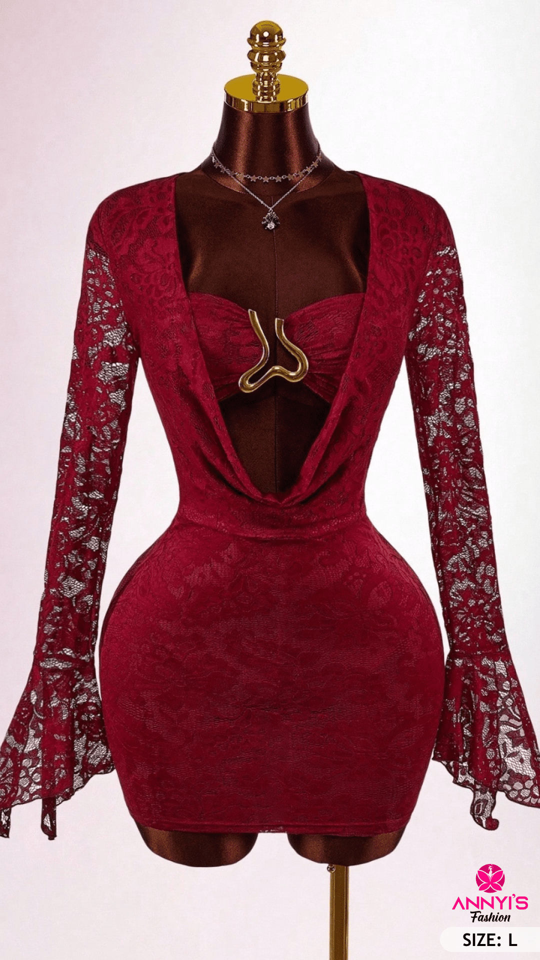 Luxe Lace Long Sleeve Mini Dress [L]