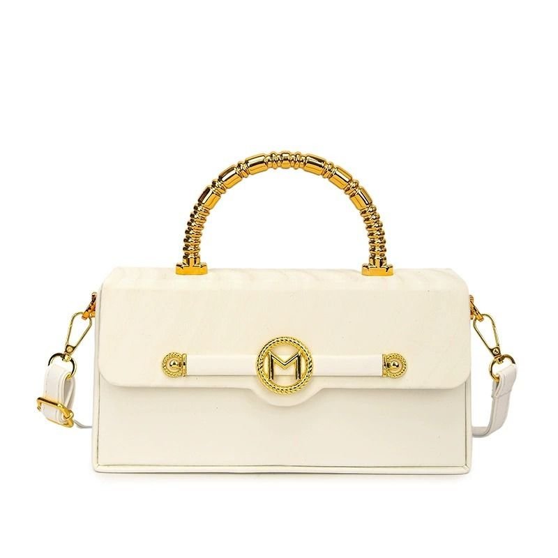 Opulent White Handbag with Gold Accent [Medium]