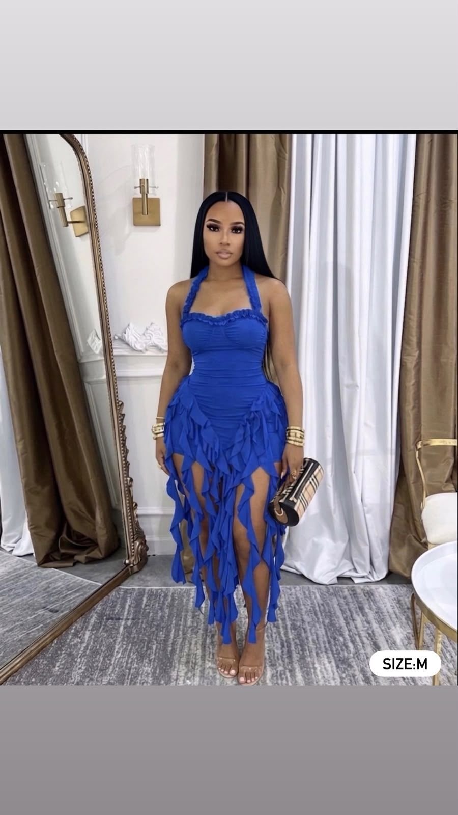 Radiance Blue Halter Ruffle Detail Dress [M]