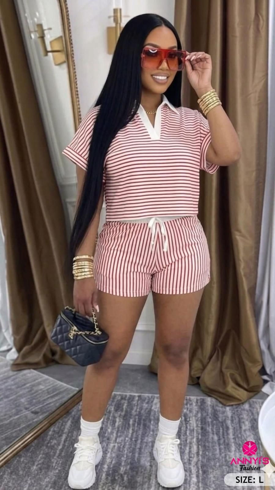 Luxe Striped Two-Piece Lounge Set [L]