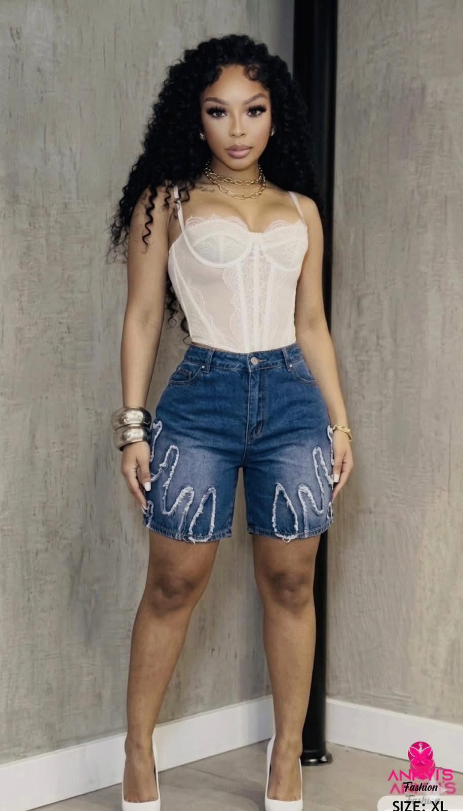 Luxe Graphic Denim Shorts [XL]