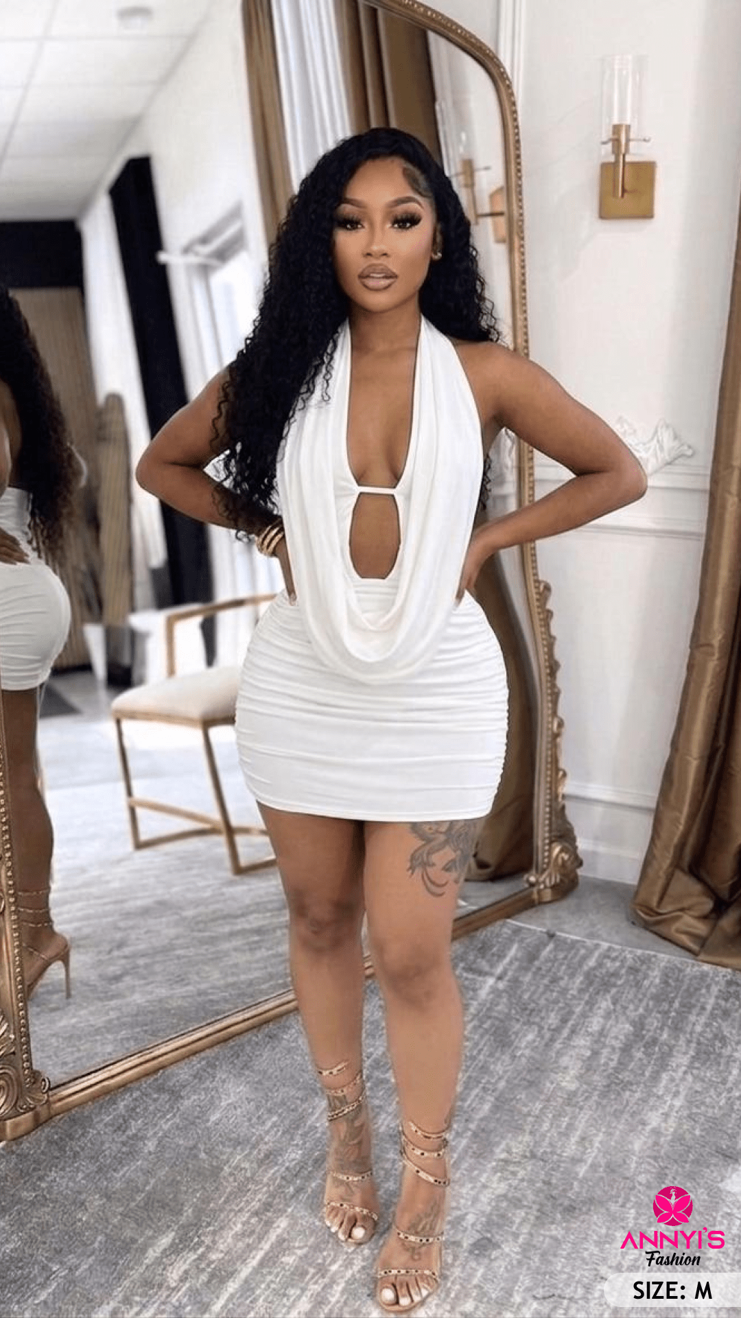 Luxe White Cowl Neck Mini Dress [M]